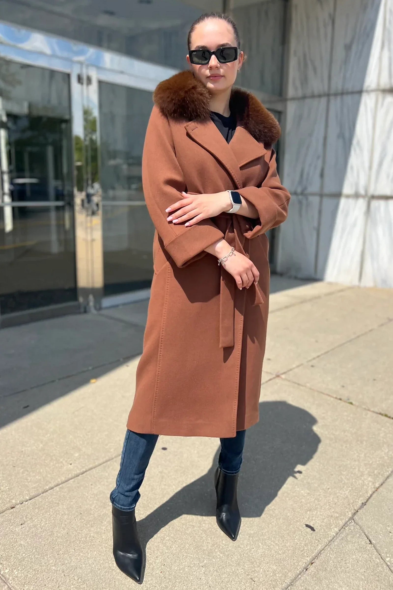 Genuine Polar Fox Tailored Cashmere Wool Coat - Energize Trek