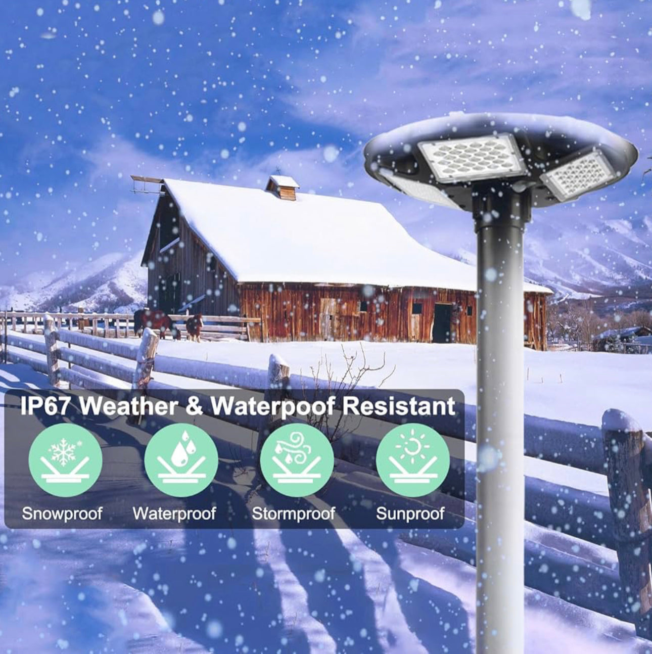 3500W Commercial Solar Round 360° Wide Angle Pole Outdoor Lamp Post Light with 98 inch Pole IP67 Waterproof With Remote - Energize Trek