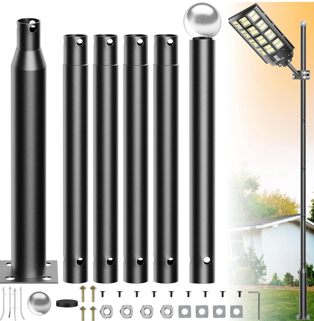 20Ft Commercial Grade Street/Parking/Flag Light Pole, Aluminum + Cage  1-Pack - Energize Trek