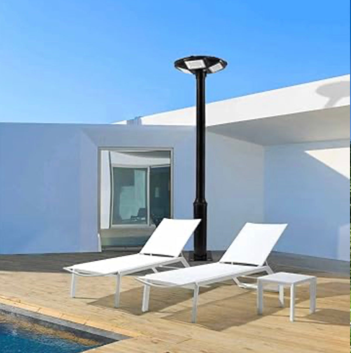 3500W Commercial Solar Round 360° Wide Angle Pole Outdoor Lamp Post Light with 98 inch Pole IP67 Waterproof With Remote - Energize Trek
