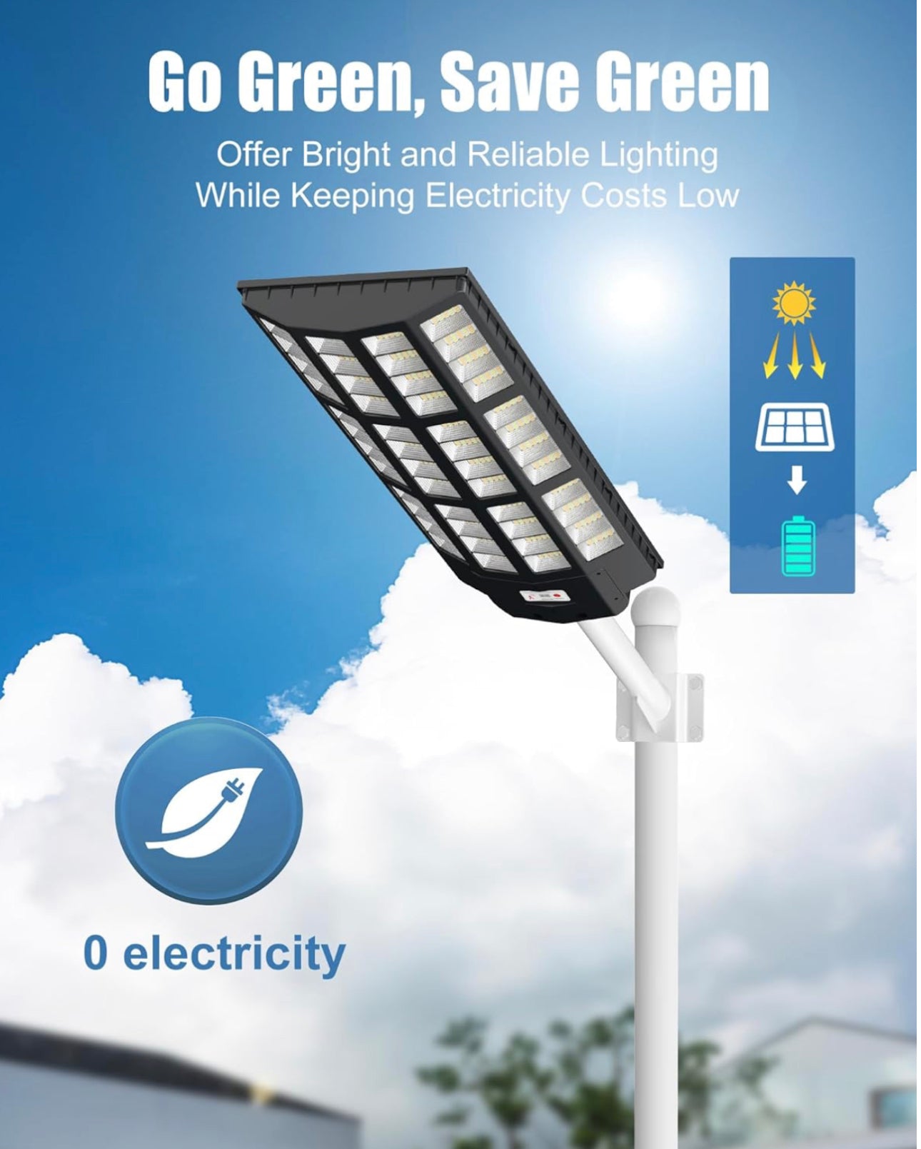 9000W Solar Street Light - Tri-Color 3000K/4000K/6500K Dimmable Solar Motion Sensor Light Outdoor, IP66 Waterproof Solar Dusk to Dawn Lights - Energize Trek