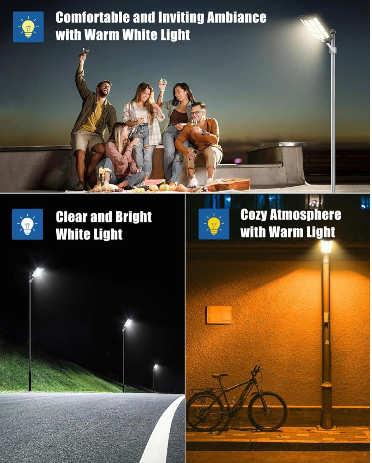 9000W Solar Street Light - Tri-Color 3000K/4000K/6500K Dimmable Solar Motion Sensor Light Outdoor, IP66 Waterproof Solar Dusk to Dawn Lights - Energize Trek
