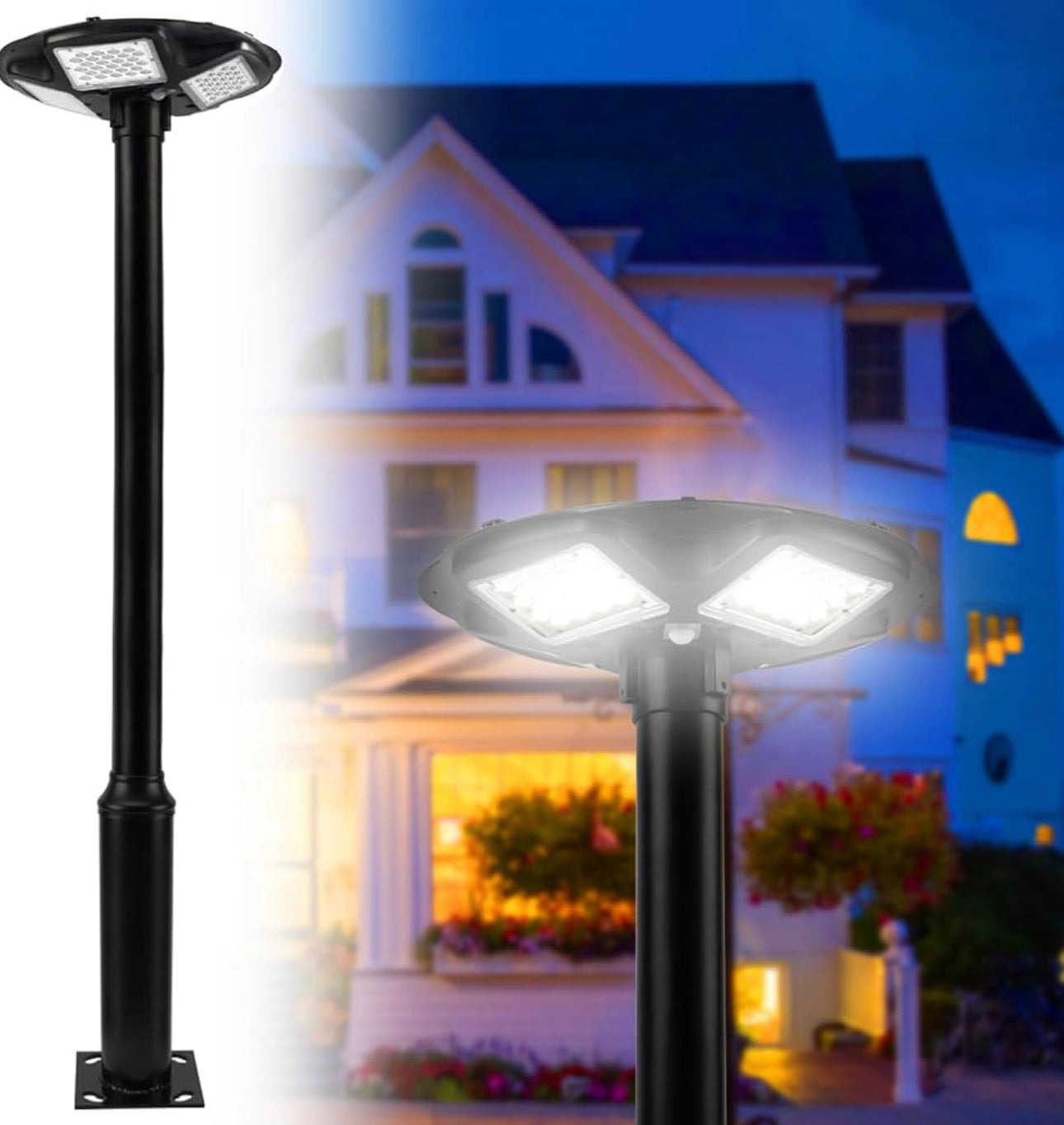 3500W Commercial Solar Round 360° Wide Angle Pole Outdoor Lamp Post Light with 98 inch Pole IP67 Waterproof With Remote - Energize Trek