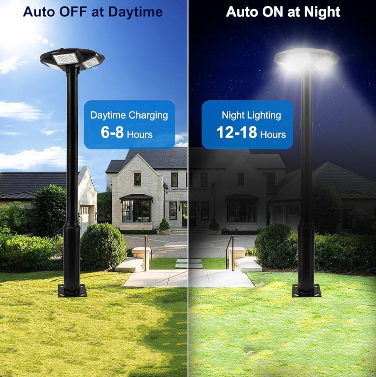 3500W Commercial Solar Round 360° Wide Angle Pole Outdoor Lamp Post Light with 98 inch Pole IP67 Waterproof With Remote - Energize Trek