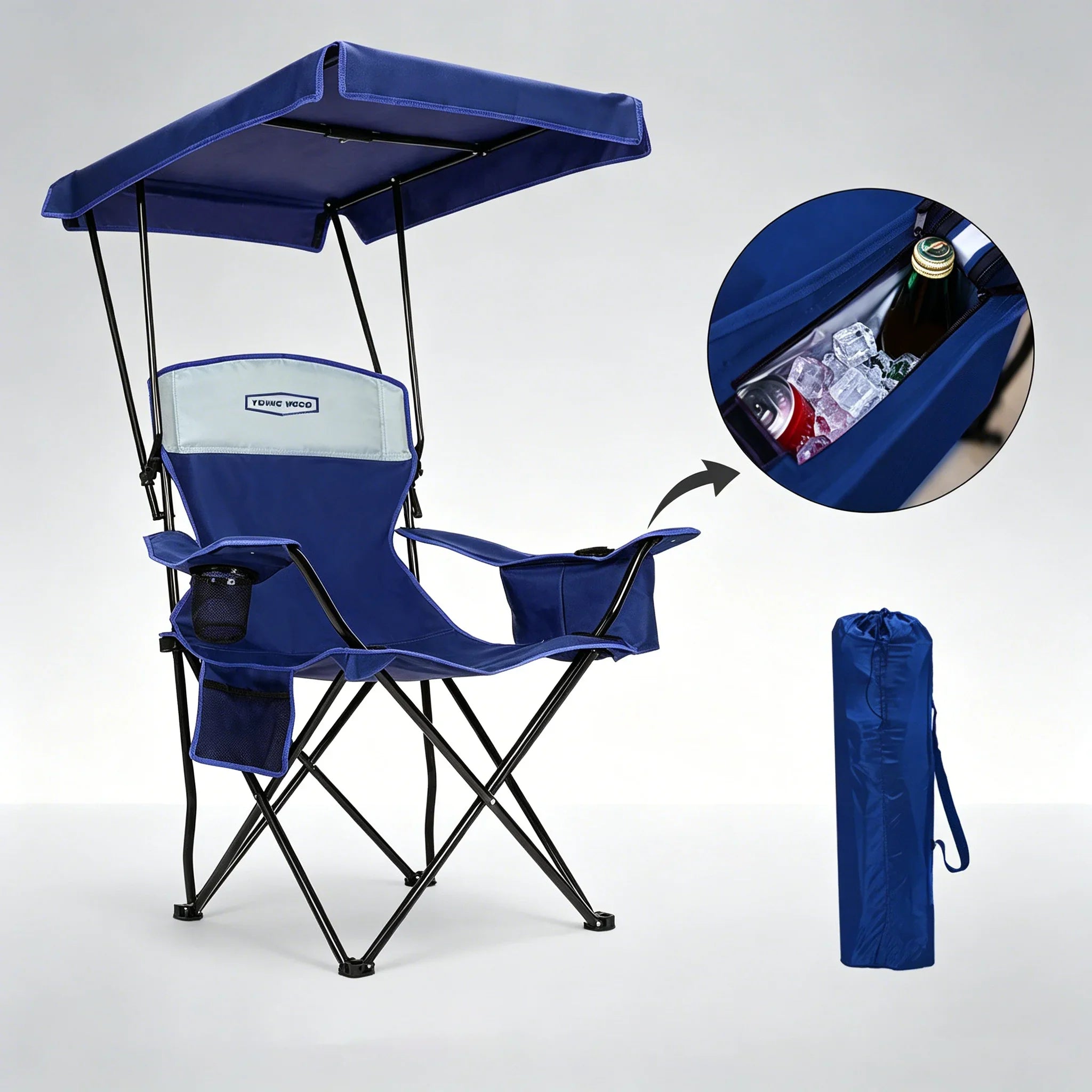 GERC Foldable Camping Chair With Sun Shade, Cooler Bag And Cup Holder Pocket - Energize Trek