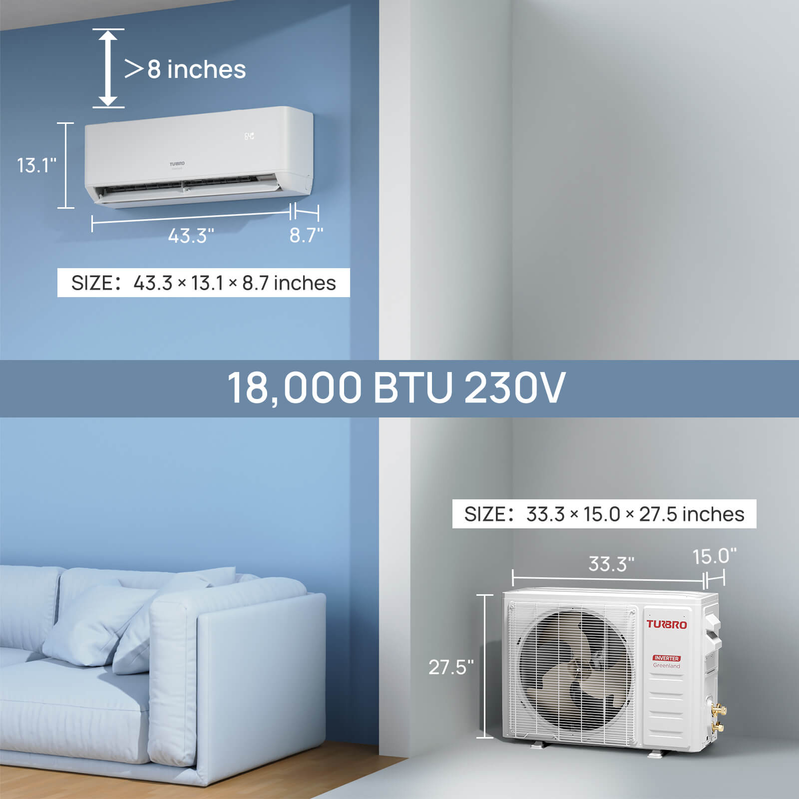 Greenland 18,000 BTU WiFi Ductless Mini Split AC with Heat Pump (R454B Refrigerant) - Energize Trek