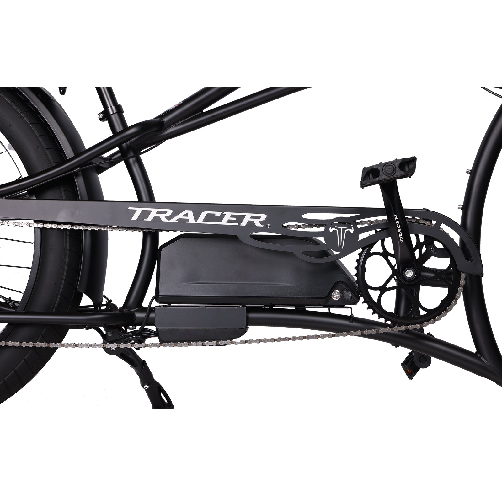 Tracer Legend GT7, (UPC: 749671831819), 26" Chopper Stretch E-Bike, Shimano 7-Speed, Triple Tree Fork, Hydraulic Disc Brake, Hi-Rise Type Steel Handlebar 750x220x22.2mm, Alloy Polish FAT RIMS Front 3" Rear 4" Fat white wall Tires 26"x3.0 - Energize Trek