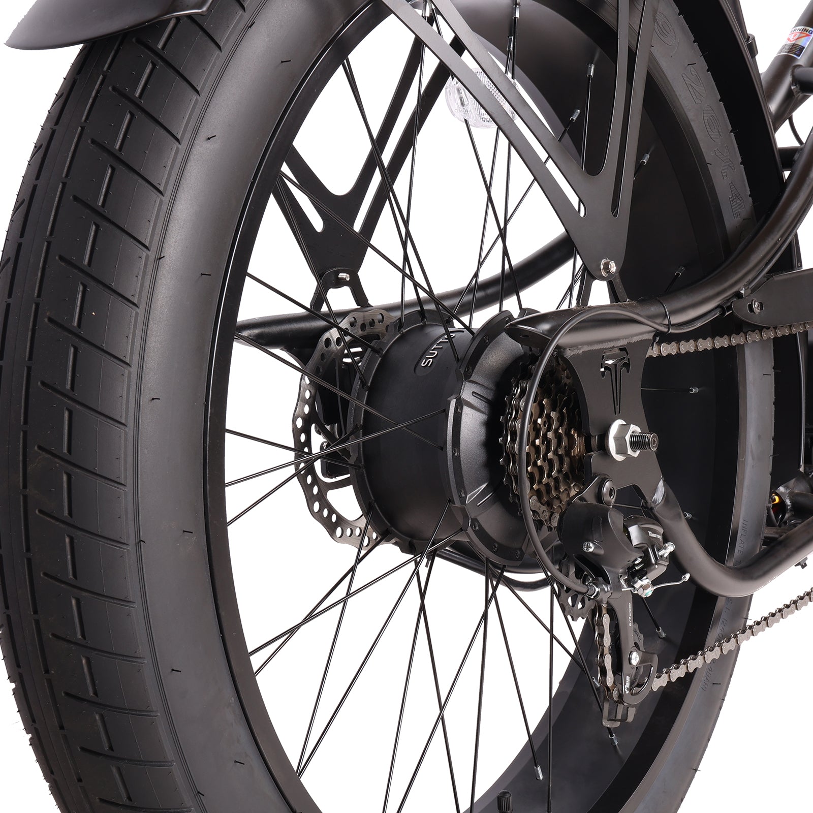 Tracer Legend GT7, (UPC: 749671831819), 26" Chopper Stretch E-Bike, Shimano 7-Speed, Triple Tree Fork, Hydraulic Disc Brake, Hi-Rise Type Steel Handlebar 750x220x22.2mm, Alloy Polish FAT RIMS Front 3" Rear 4" Fat white wall Tires 26"x3.0 - Energize Trek