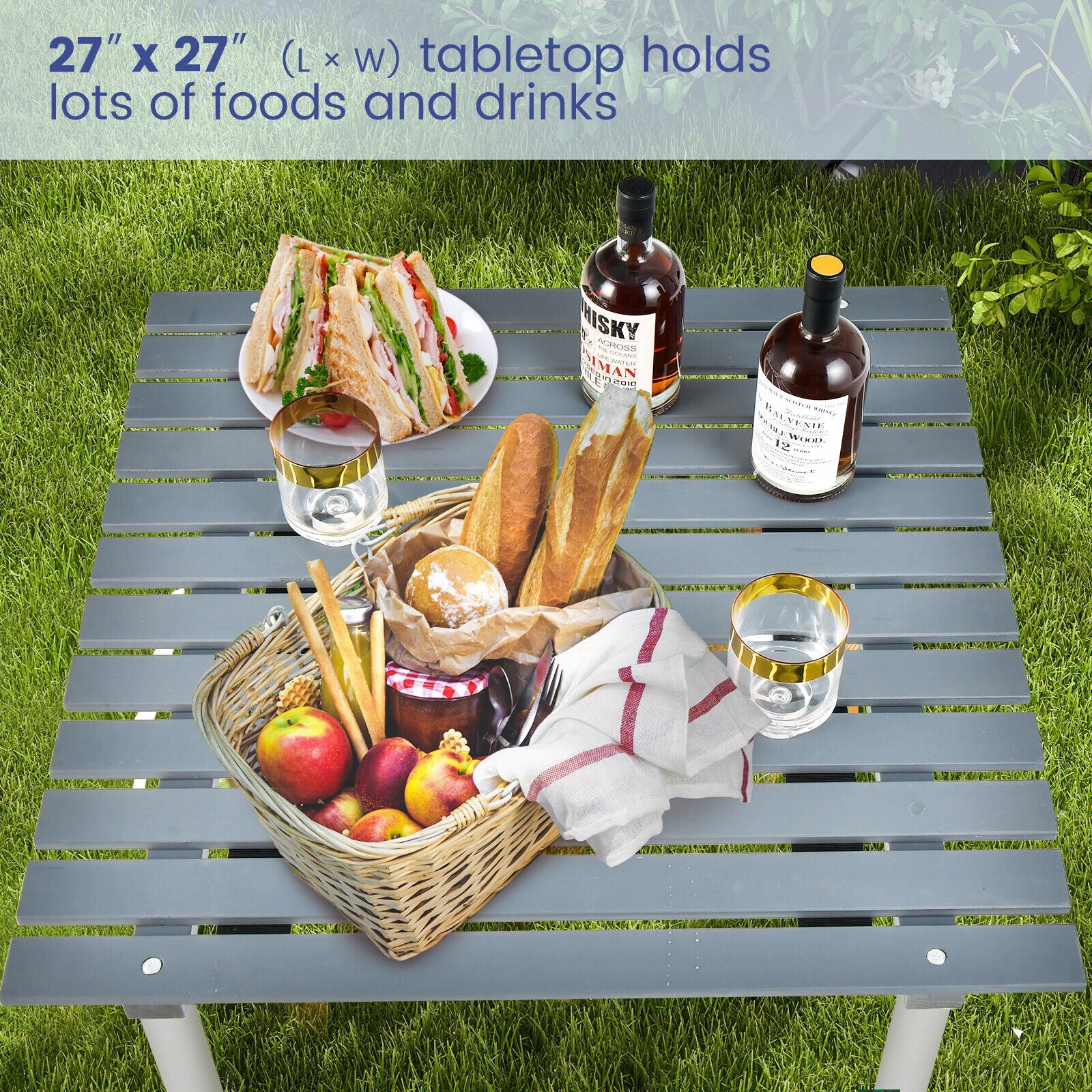Folding Outdoor Camping Table with Carrying Bag for Picnics and Party-Gray