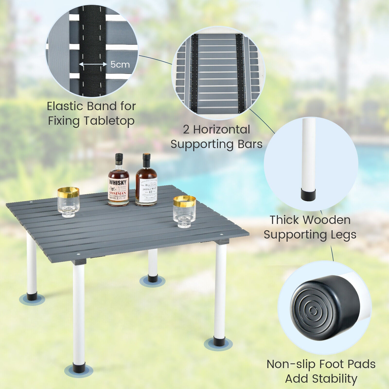 Folding Outdoor Camping Table with Carrying Bag for Picnics and Party-Gray
