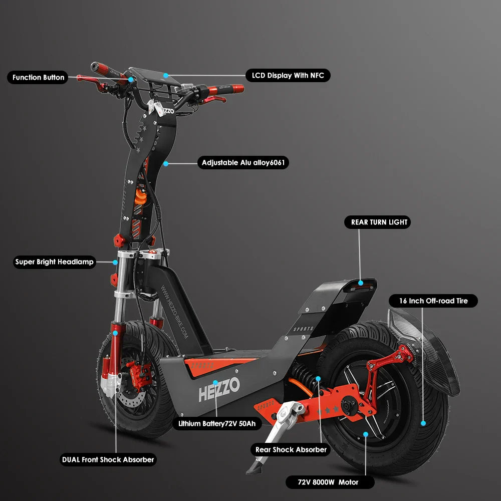 HEZZO-F8 Electric Scooter - 8000W Power, Max Speed 100 Km/h - Energize Trek
