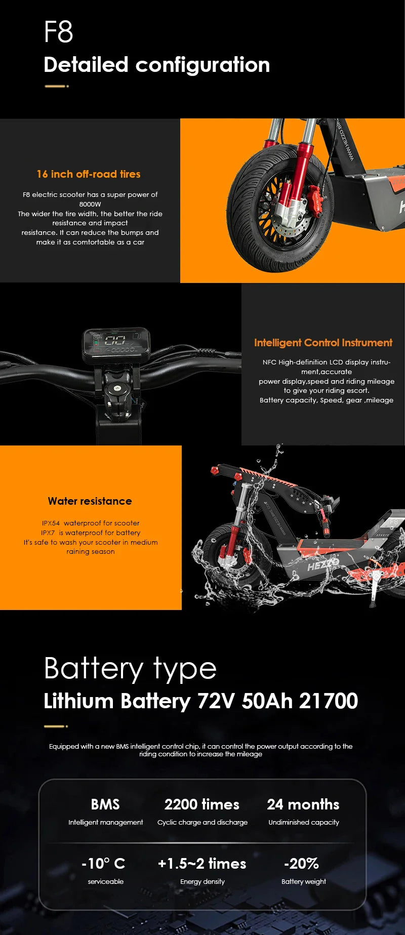 HEZZO-F8 Electric Scooter - 8000W Power, Max Speed 100 Km/h - Energize Trek