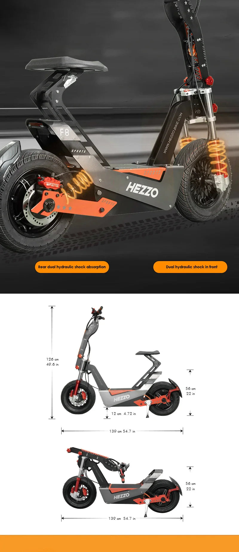 HEZZO-F8 Electric Scooter - 8000W Power, Max Speed 100 Km/h - Energize Trek