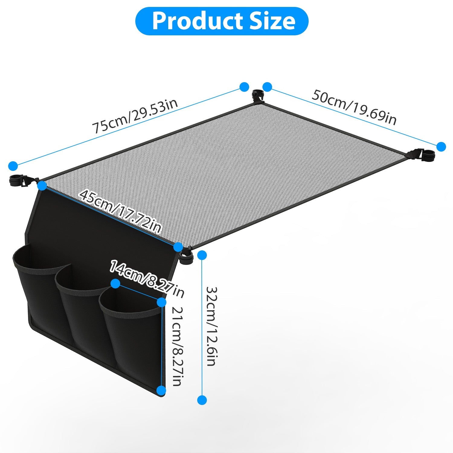 Hanging Storage Net for 35.43x23.62 Camping Table Under Table Folding Net Bag Tear-Resistant with 3 Side Pockets 4 Corner Clips for Camping Hiking Fis - Energize Trek