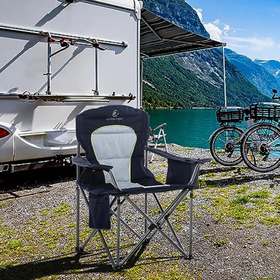 Heavy Duty Folding Camping Chair With Padded Seat And Cup Holder - Energize Trek