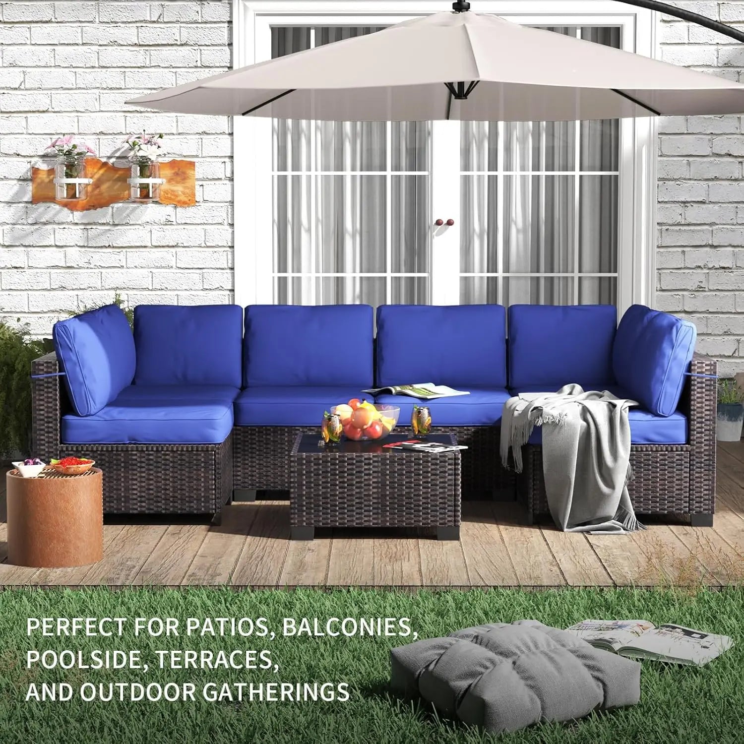 HobbyLane 7 Piece Modular Outdoor Furniture Set PE Rattan Wicker Garden - Energize Trek