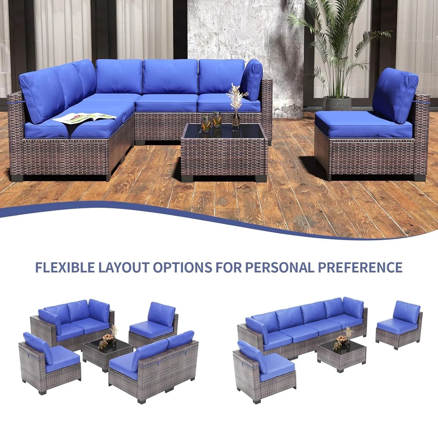 HobbyLane 7 Piece Modular Outdoor Furniture Set PE Rattan Wicker Garden - Energize Trek