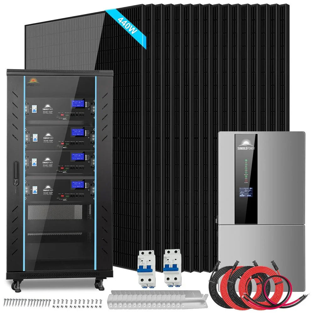 Hybrid Solar Kit 11.4KW 48V Split Phase 20.48KWH Lithium Battery 16 X 450 Watt Solar Panel SGH-11N2E - Energize Trek