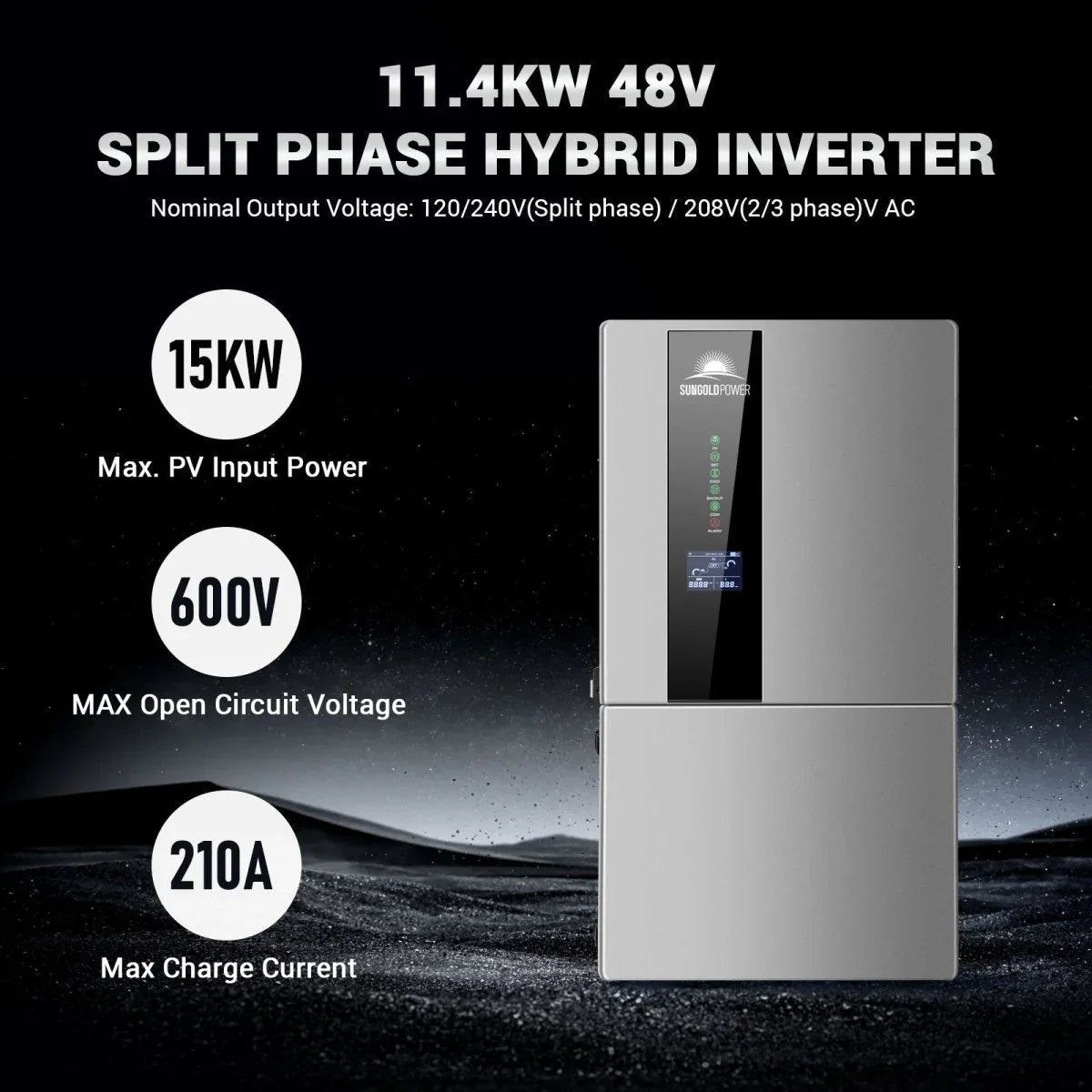 Hybrid Solar Kit 11.4KW 48V Split Phase 20.48KWH Lithium Battery 16 X 450 Watt Solar Panel SGH-11N2E - Energize Trek