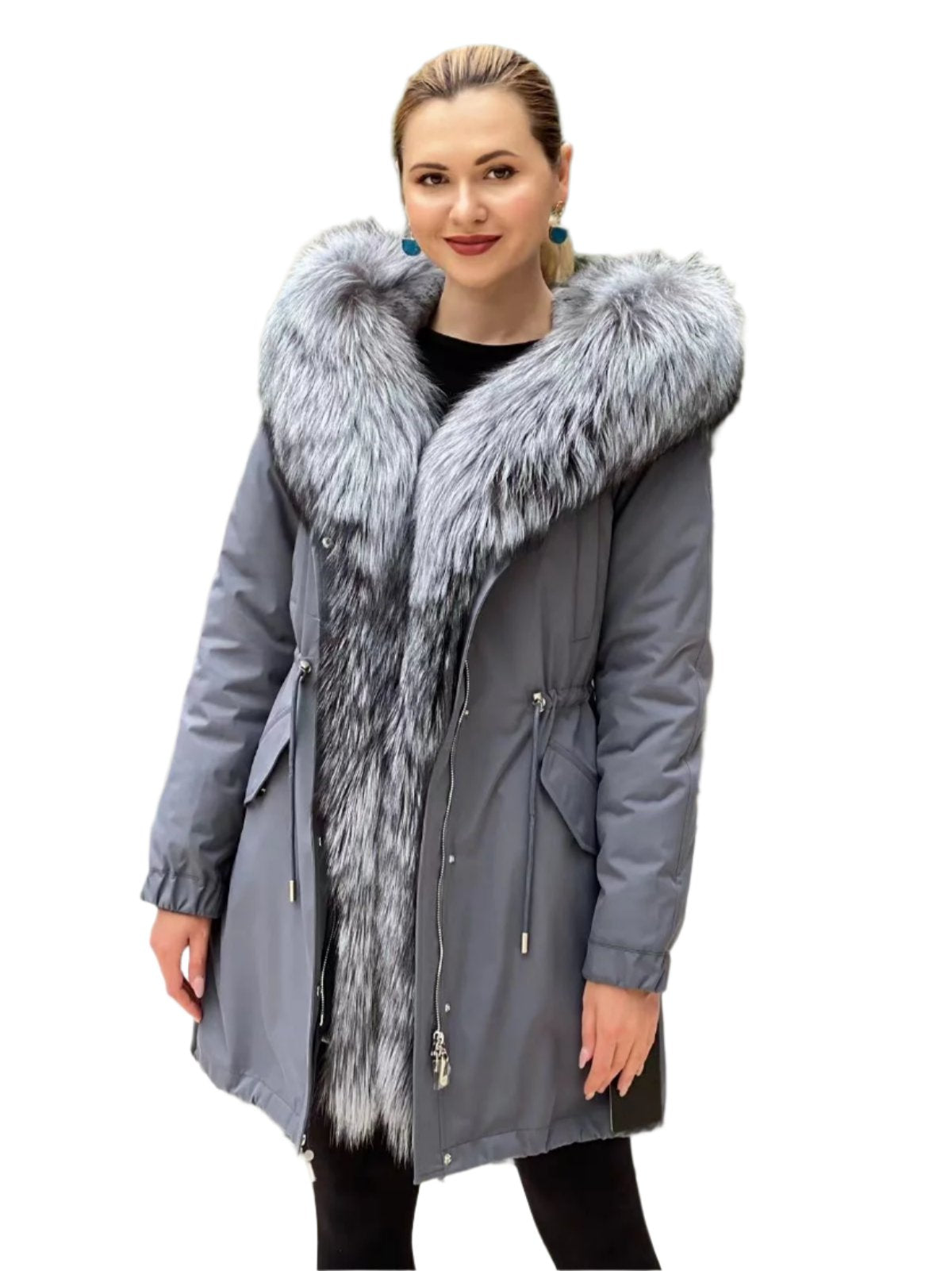 Silver Fox Fur Trim Rabbit Fur Insulated Parka - Energize Trek