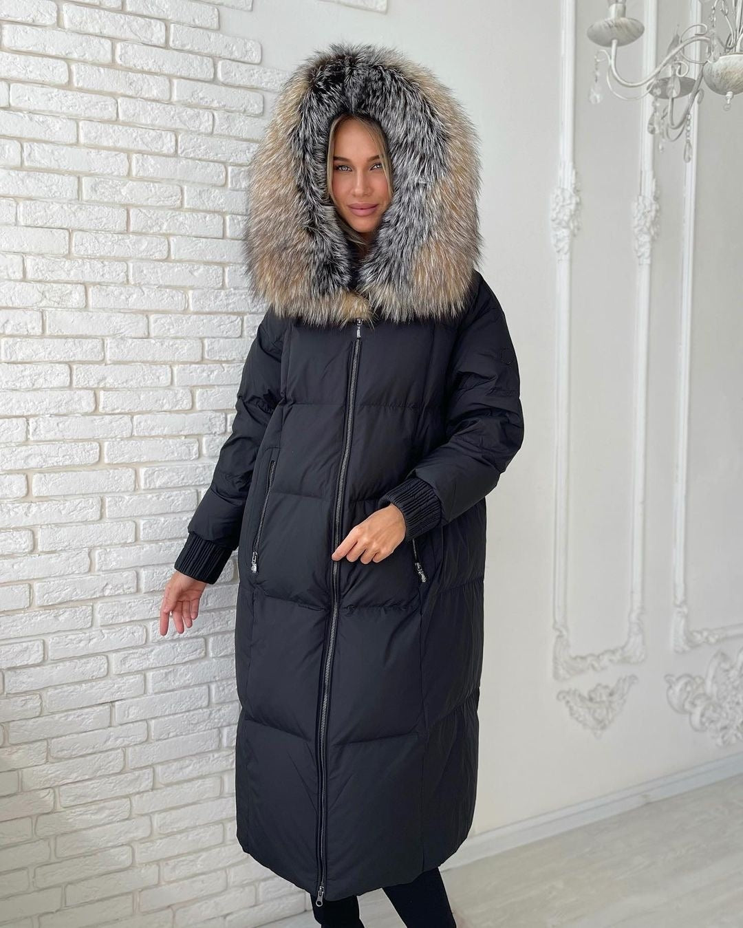 Genuine Silver Fox Fur Trim Long Down Fill Coat - Energize Trek
