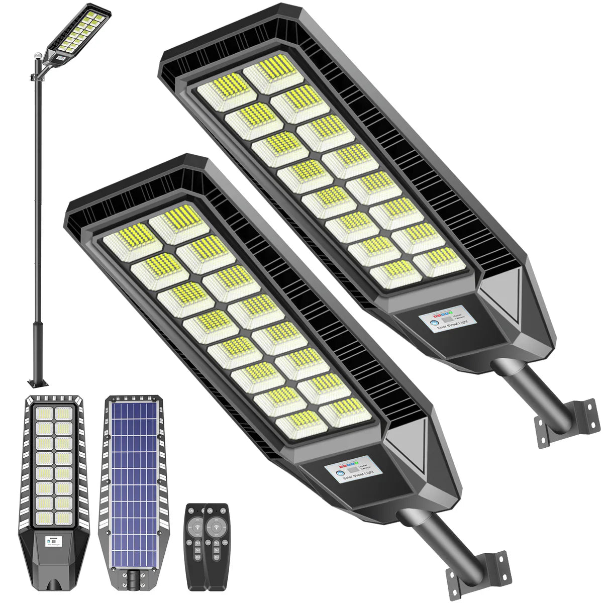 2 Pack 4600W Solar Street Lights Outdoor 190000 Lumens Dusk to Dawn With Remote and Motion Sensor - Energize Trek