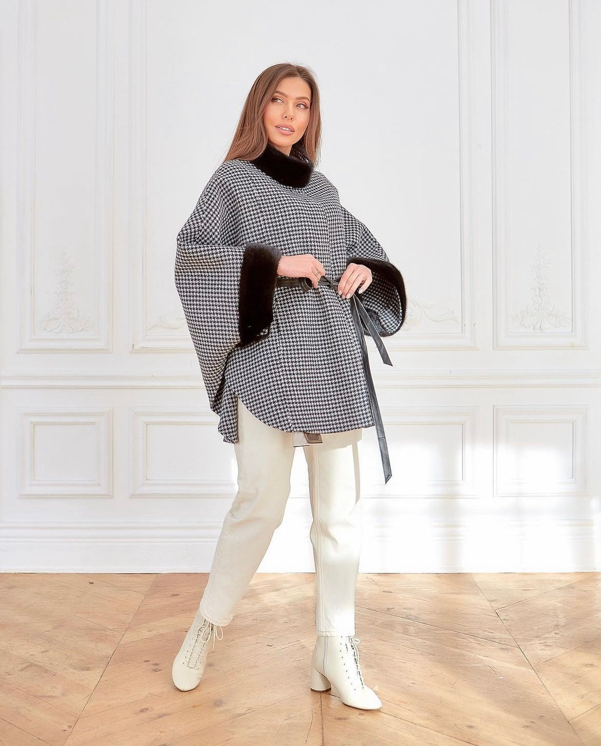Genuine Scandinavian Mink Fur Virgin Wool Poncho - Energize Trek
