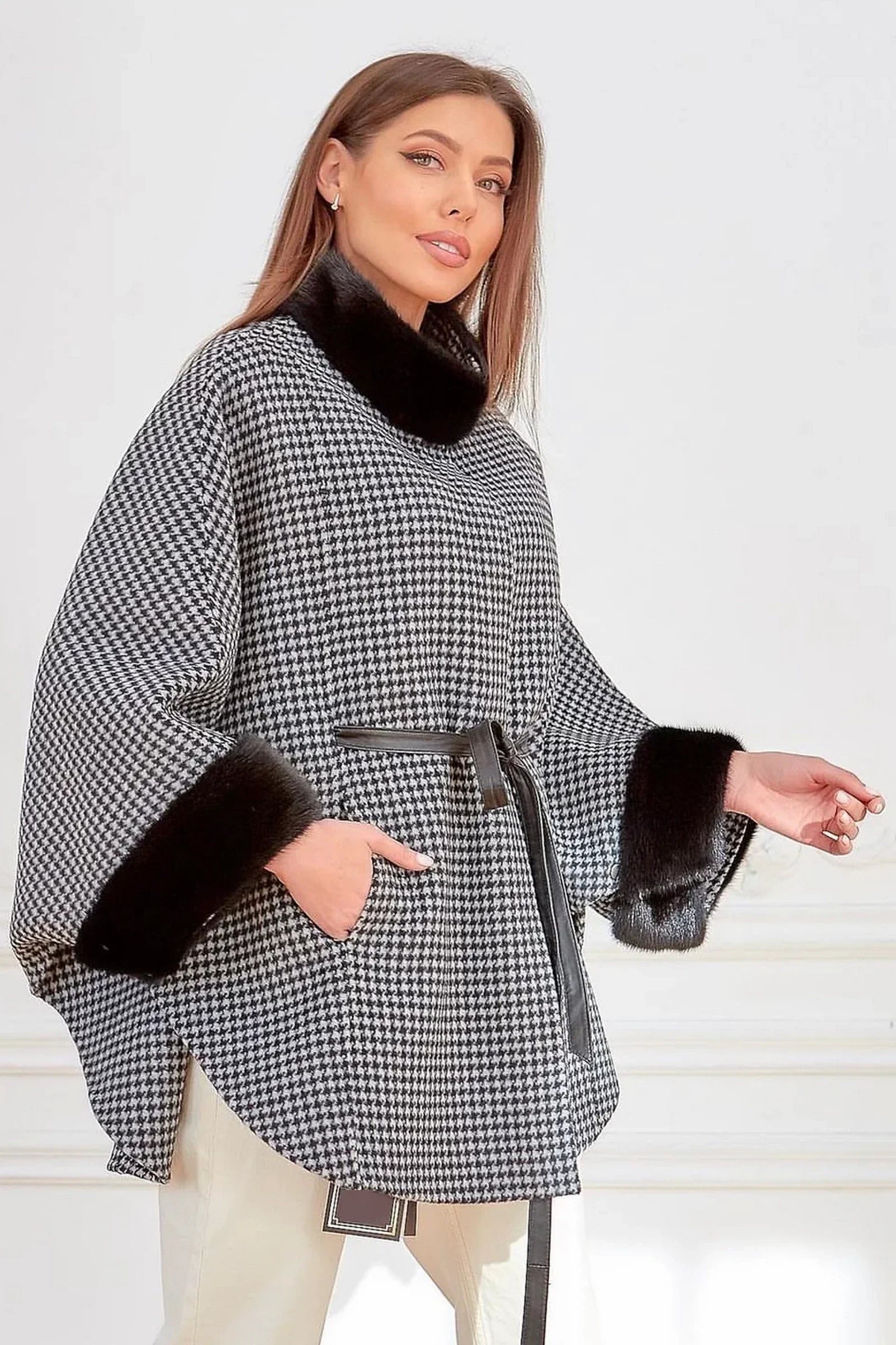 Genuine Scandinavian Mink Fur Virgin Wool Poncho - Energize Trek