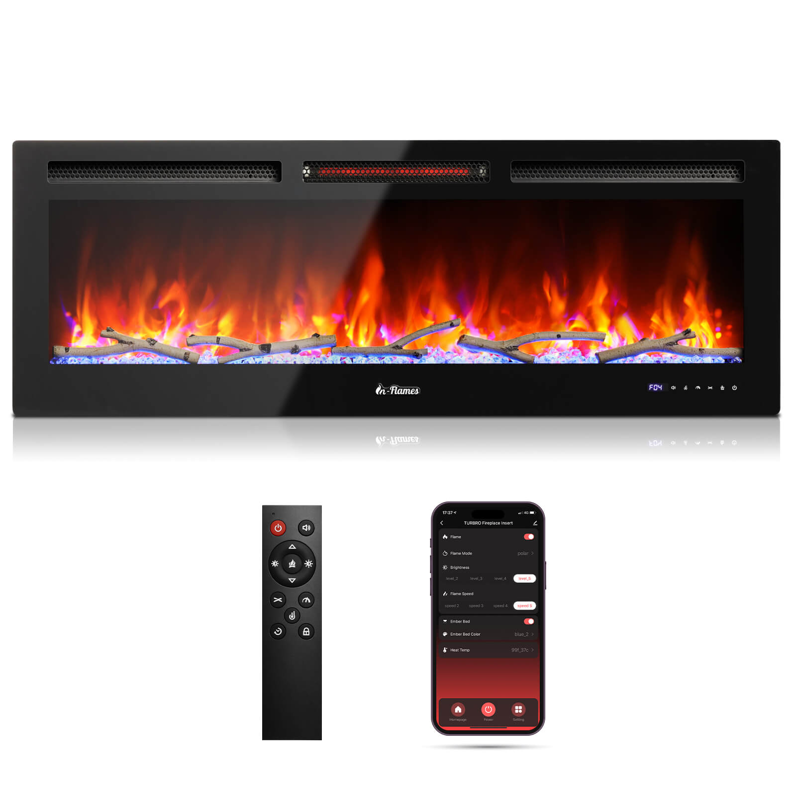 In Flames INF50W-3D WiFi Smart Wall Mounted Electric Fireplace - Tempered Glass - Energize Trek