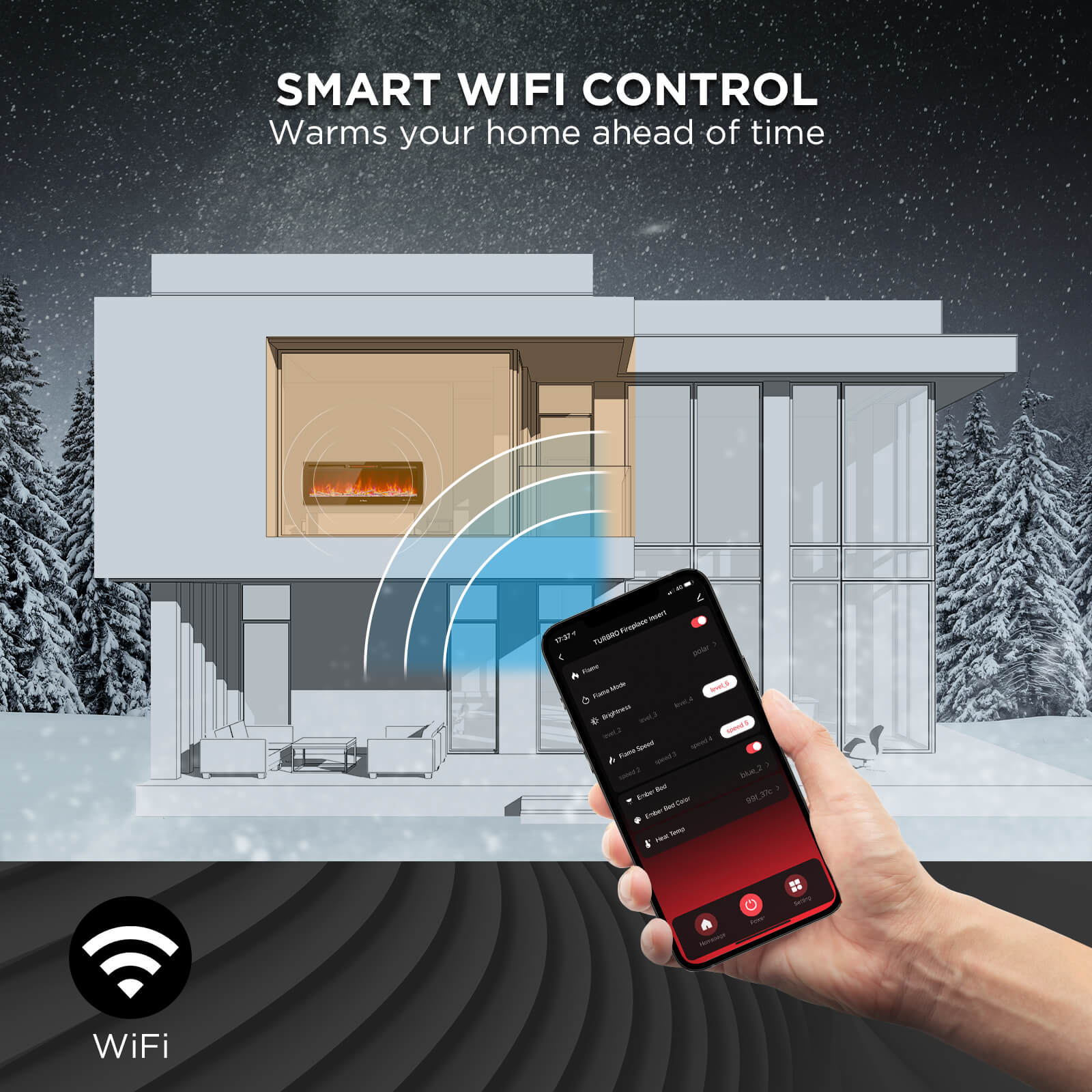 In Flames INF50W-3D WiFi Smart Wall Mounted Electric Fireplace - Tempered Glass - Energize Trek