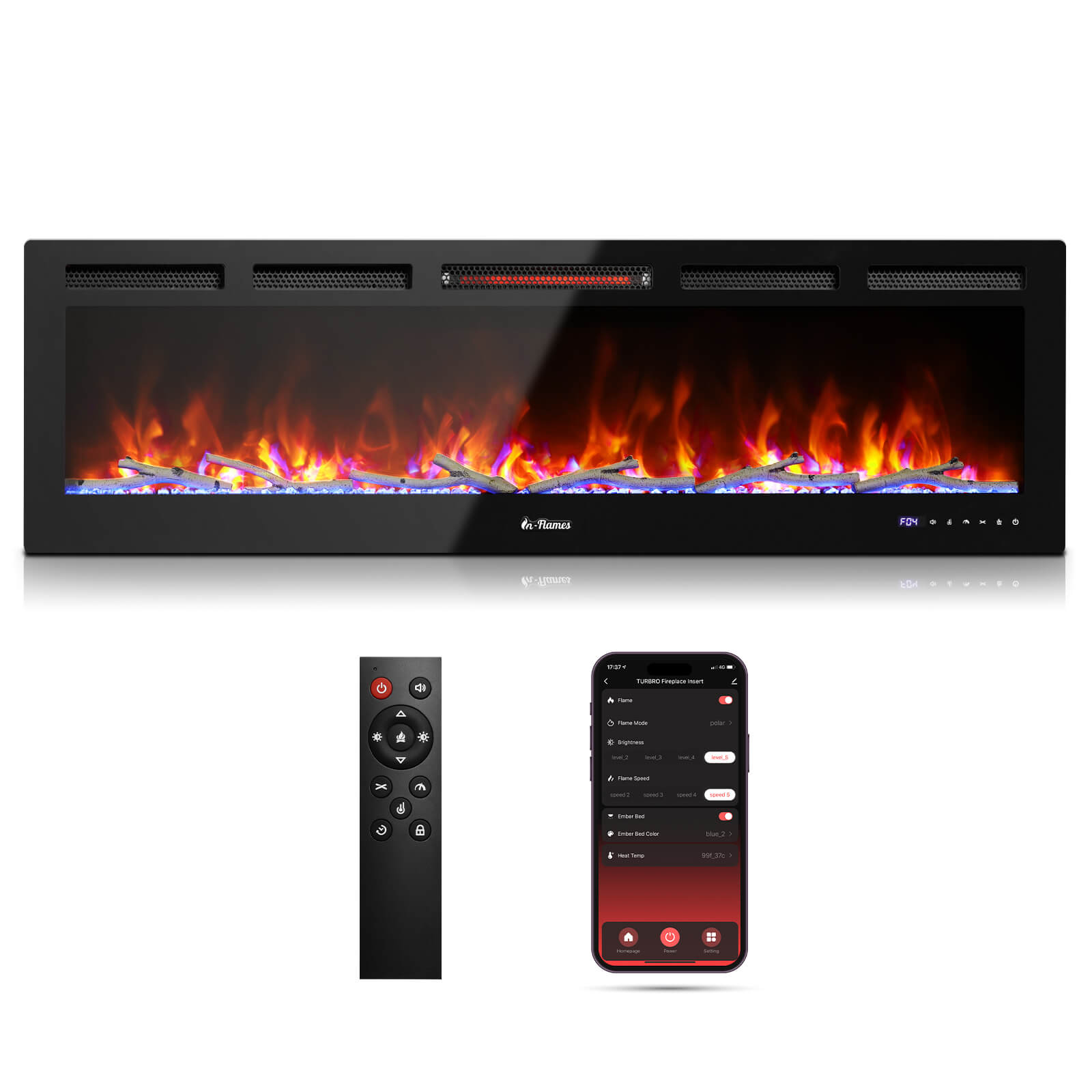 In Flames INF60W-3D WiFi Smart Wall Mounted Electric Fireplace - Tempered Glass - Energize Trek