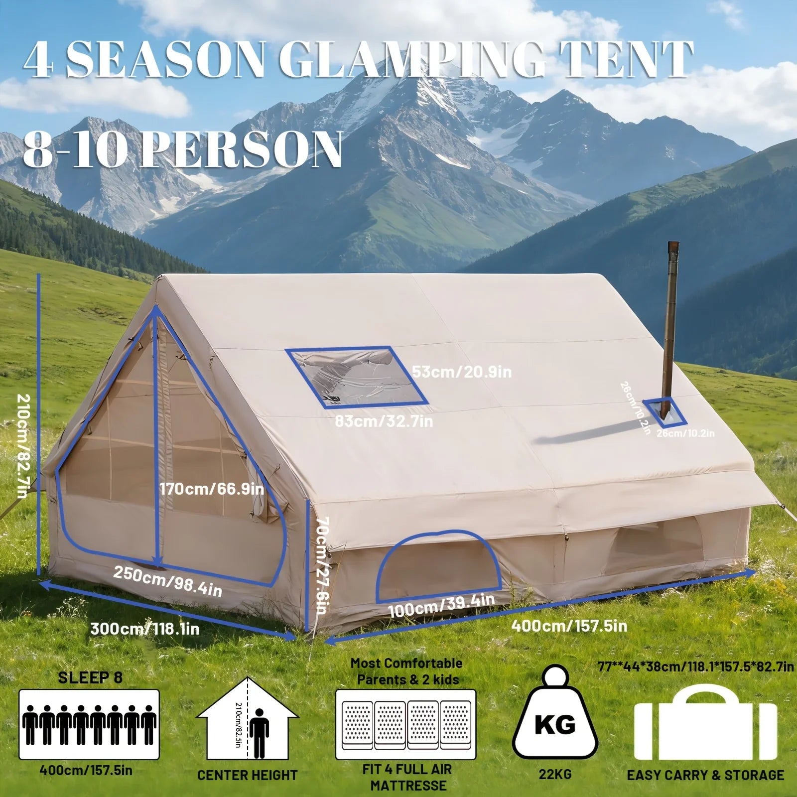 Inflatable Camping Tent With Skylight And Breathable Mesh - Energize Trek
