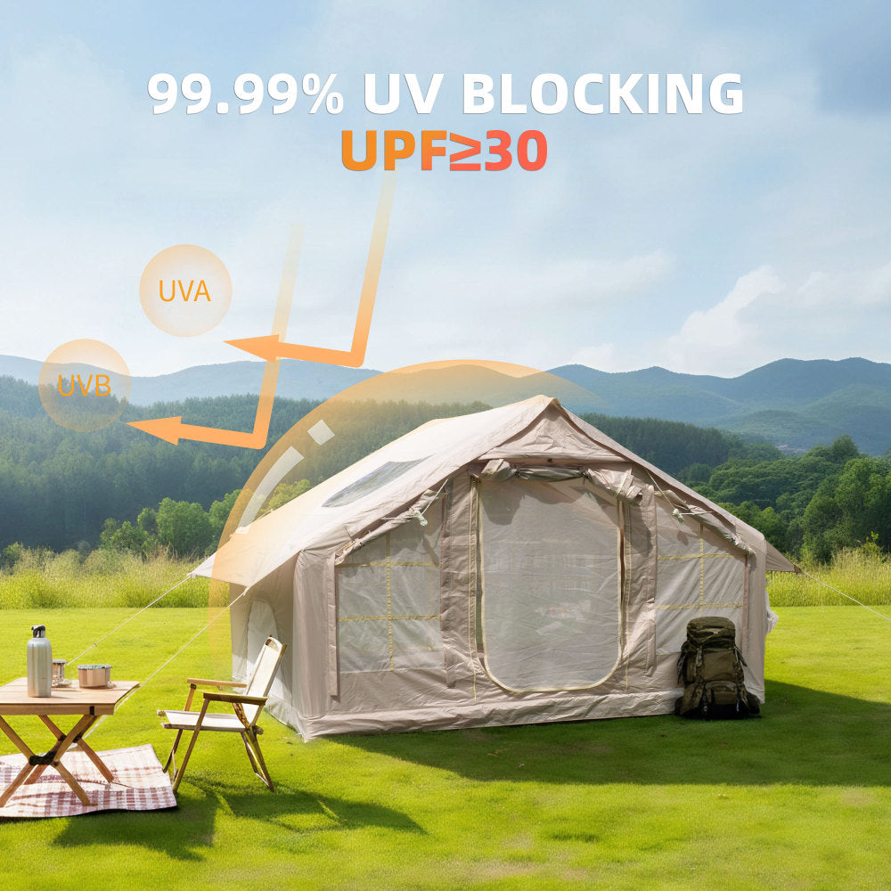 Inflatable Camping Tent for 4–6 People | 4-Season Waterproof Air Tent with Clear Skylight, Mesh Windows & Dual Pump — 420D Oxford - Energize Trek