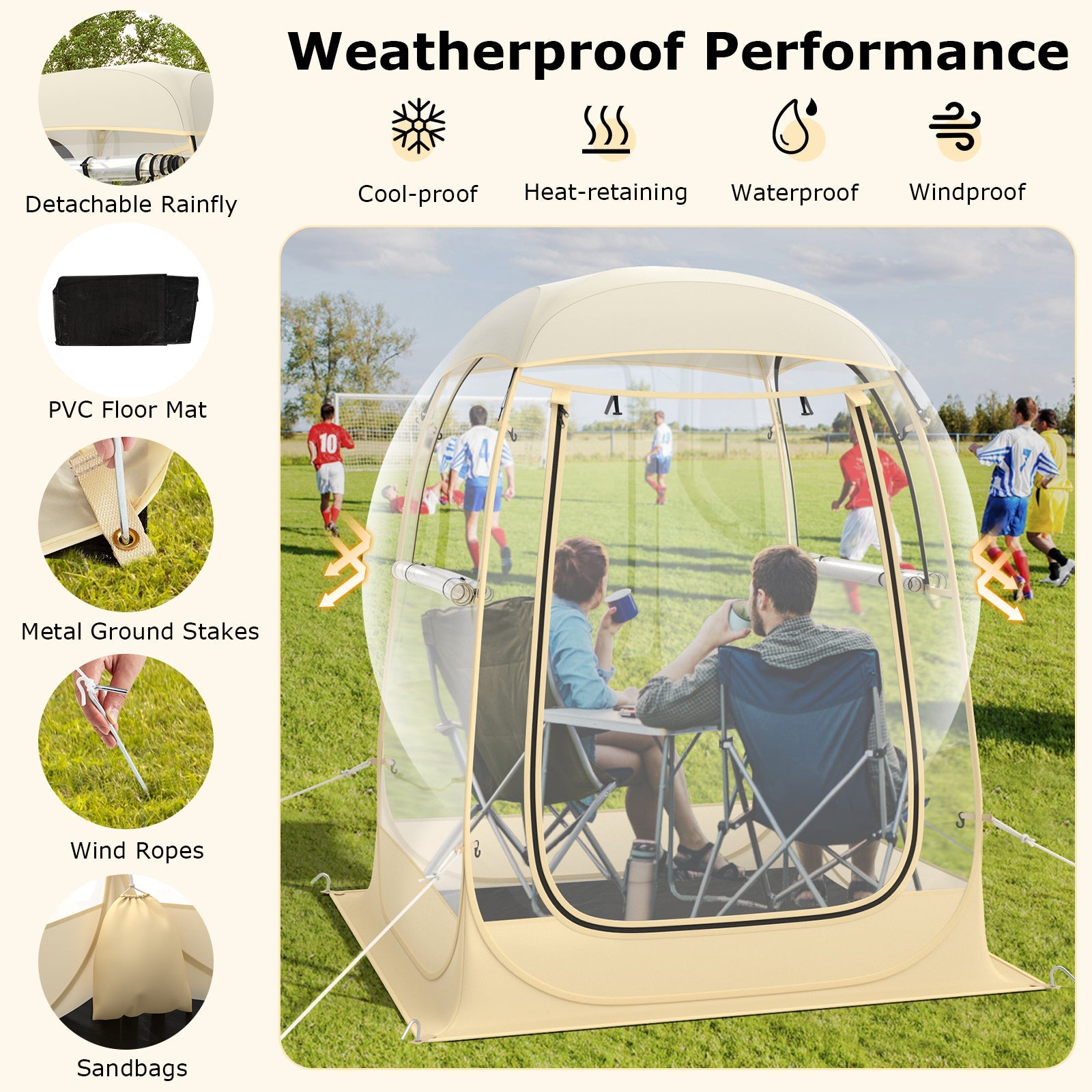 Instant Pop up Sports Tent with Carrying Bag and Floor Mat for 1-2/5-6 People - Energize Trek