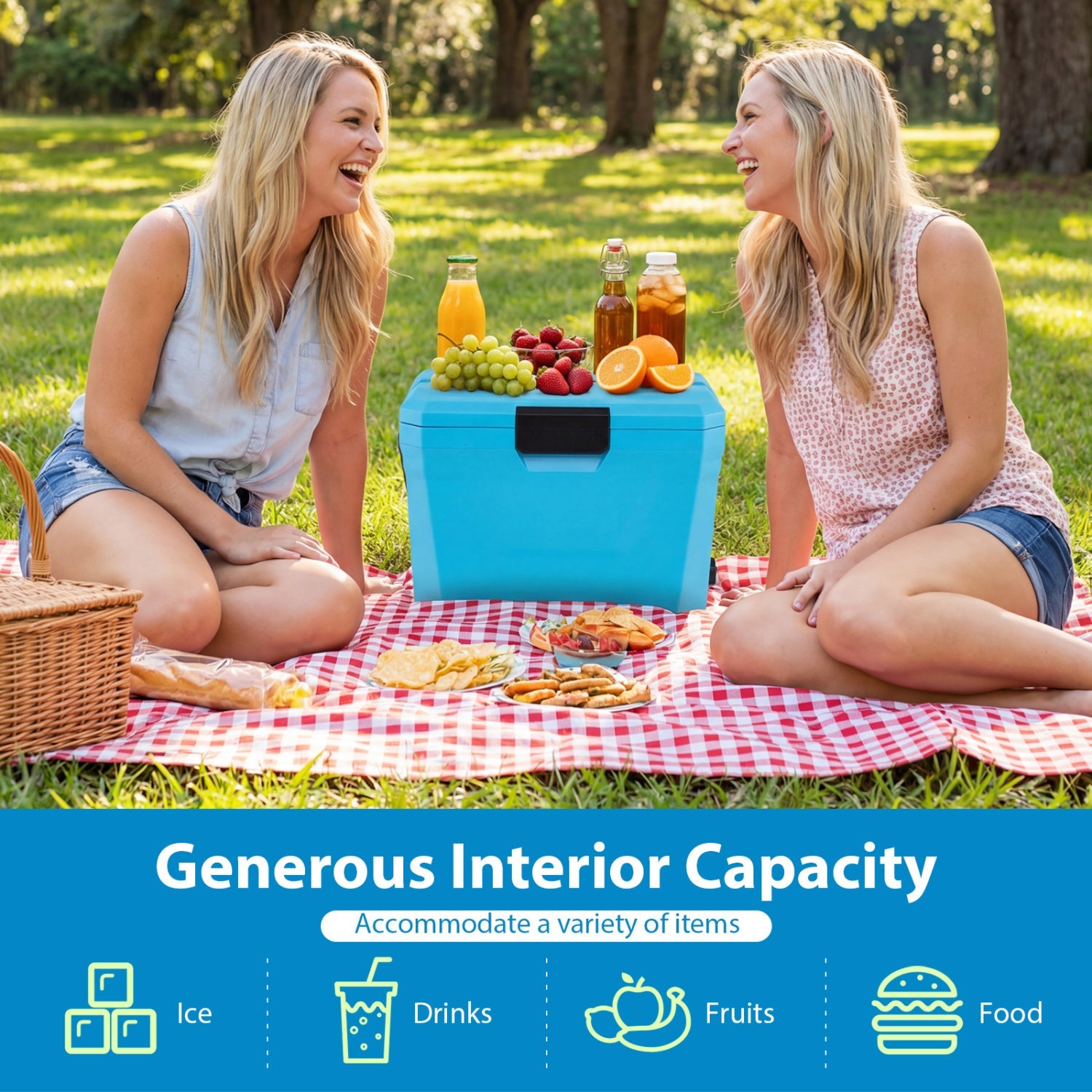 Insulated Portable Cooler Hard Shell Ice Chest with 2 Cup Holders - Energize Trek