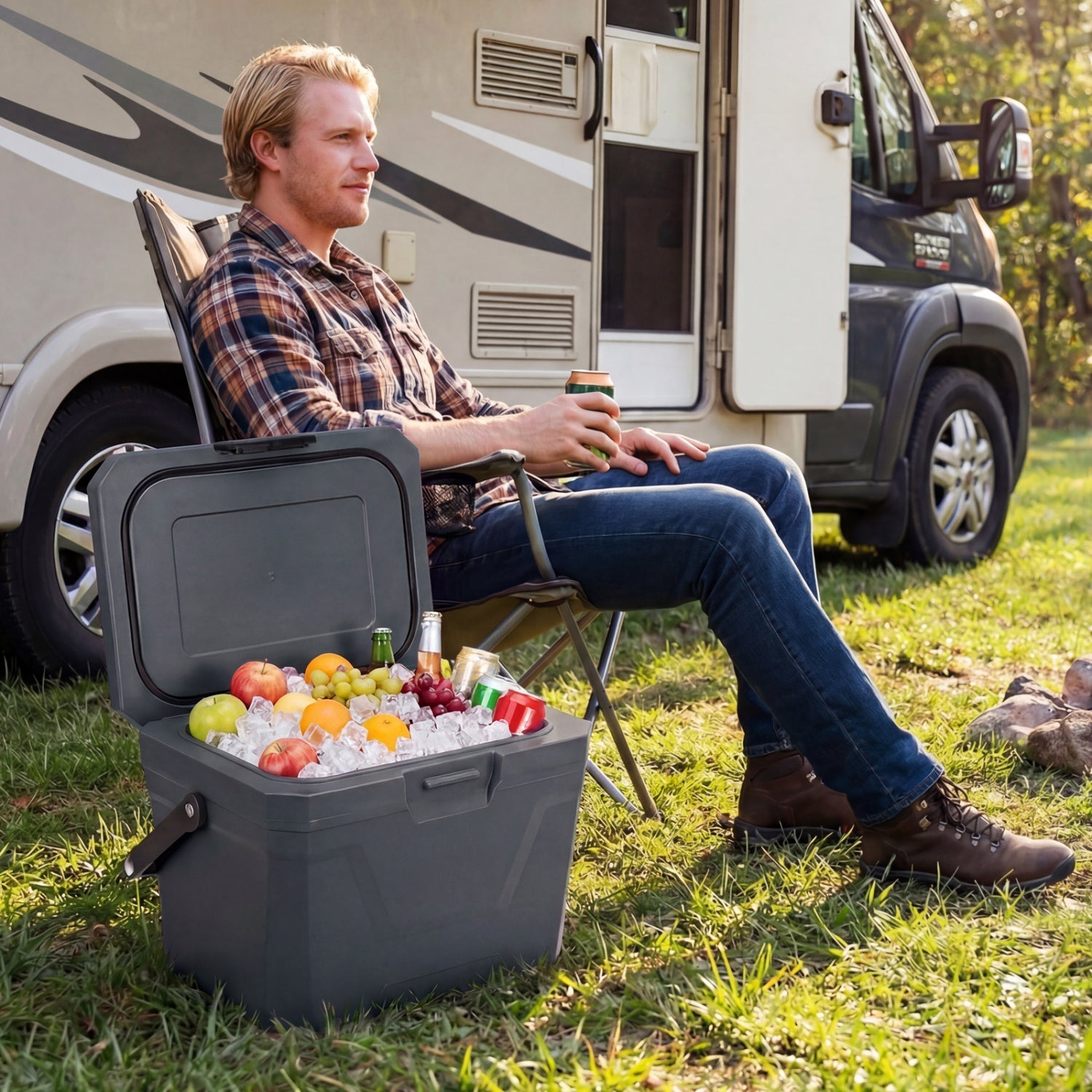Insulated Portable Cooler Hard Shell Ice Chest with 2 Cup Holders - Energize Trek