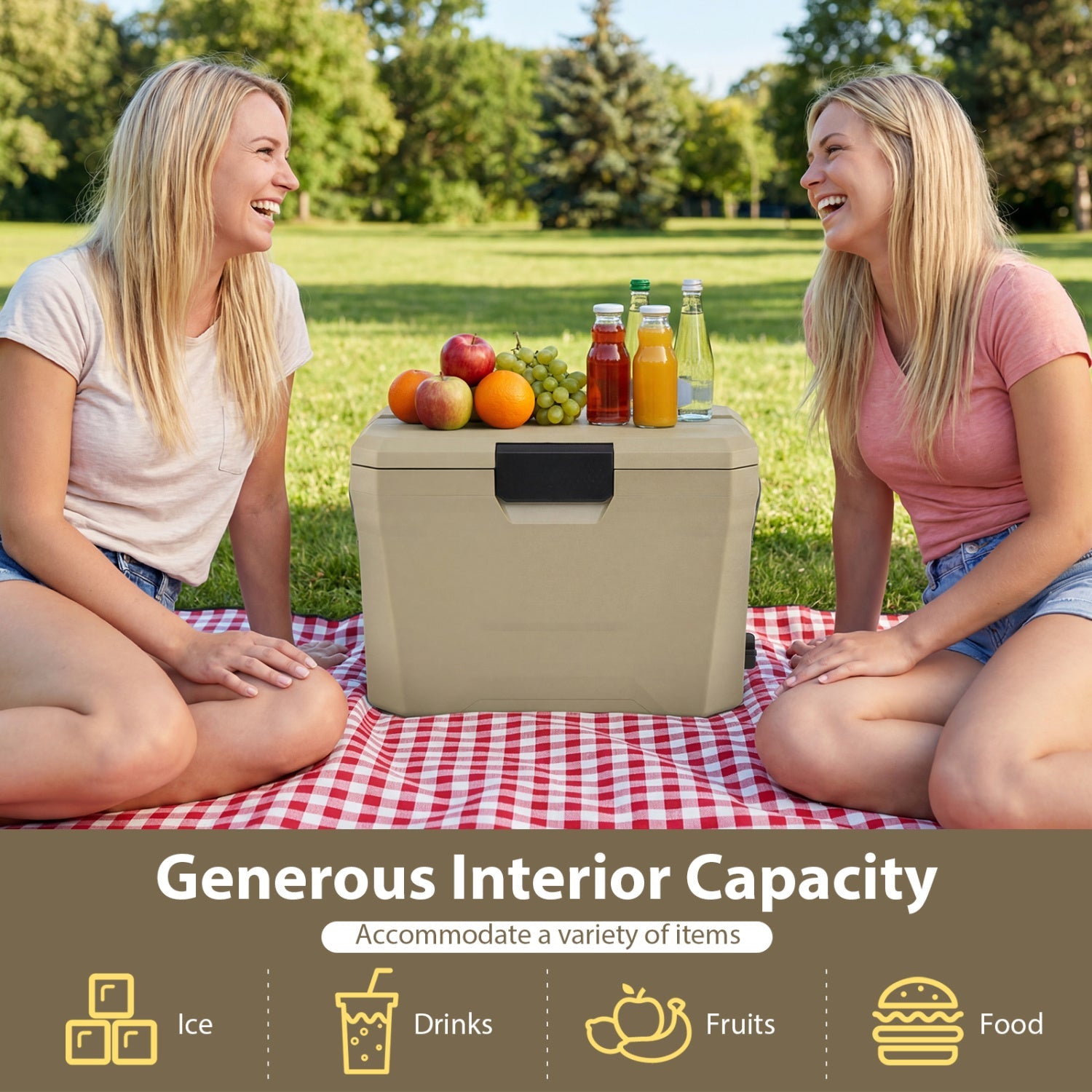 Insulated Portable Cooler Hard Shell Ice Chest with 2 Cup Holders - Energize Trek