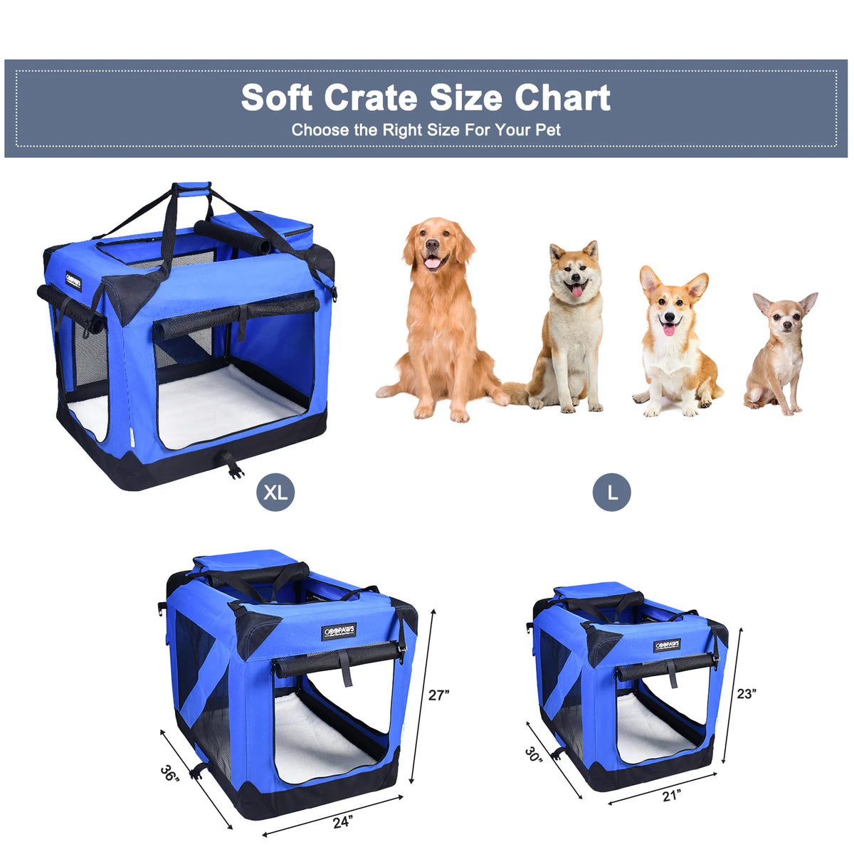 JESPET Soft Pet Crates Kennel, 3 Door Soft Sided Folding Travel Pet Carrier with Straps and Fleece Mat for Dogs, Cats, Rabbits, Indoor/Outdoor Use with Grey, Blue & Beige, Black - Energize Trek