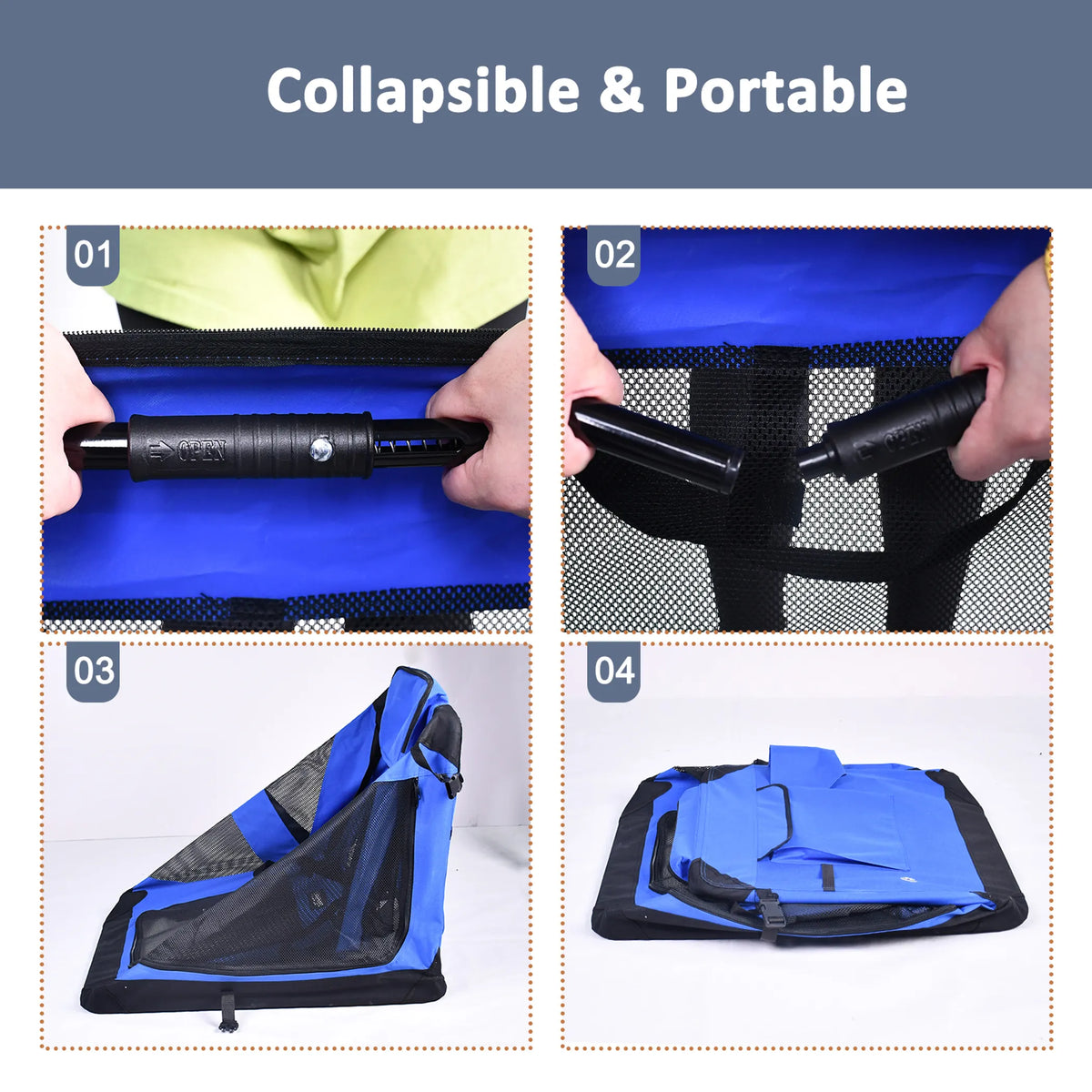 JESPET Soft Pet Crates Kennel, 3 Door Soft Sided Folding Travel Pet Carrier with Straps and Fleece Mat for Dogs, Cats, Rabbits, Indoor/Outdoor Use with Grey, Blue & Beige, Black - Energize Trek