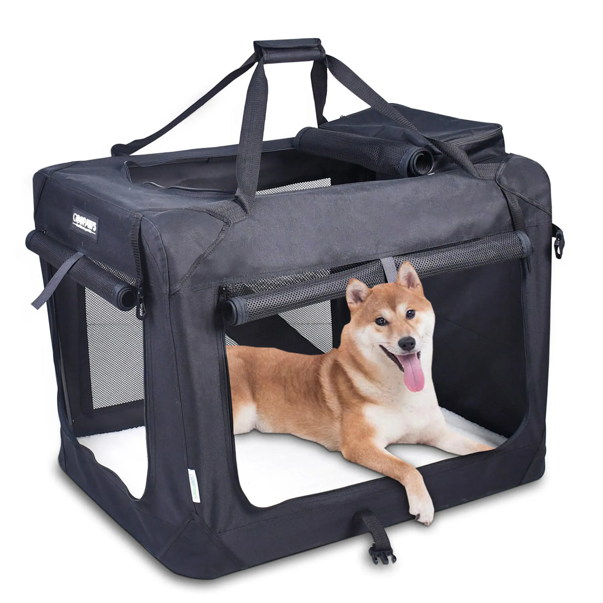 JESPET Soft Pet Crates Kennel, 3 Door Soft Sided Folding Travel Pet Carrier with Straps and Fleece Mat for Dogs, Cats, Rabbits, Indoor/Outdoor Use with Grey, Blue & Beige, Black - Energize Trek
