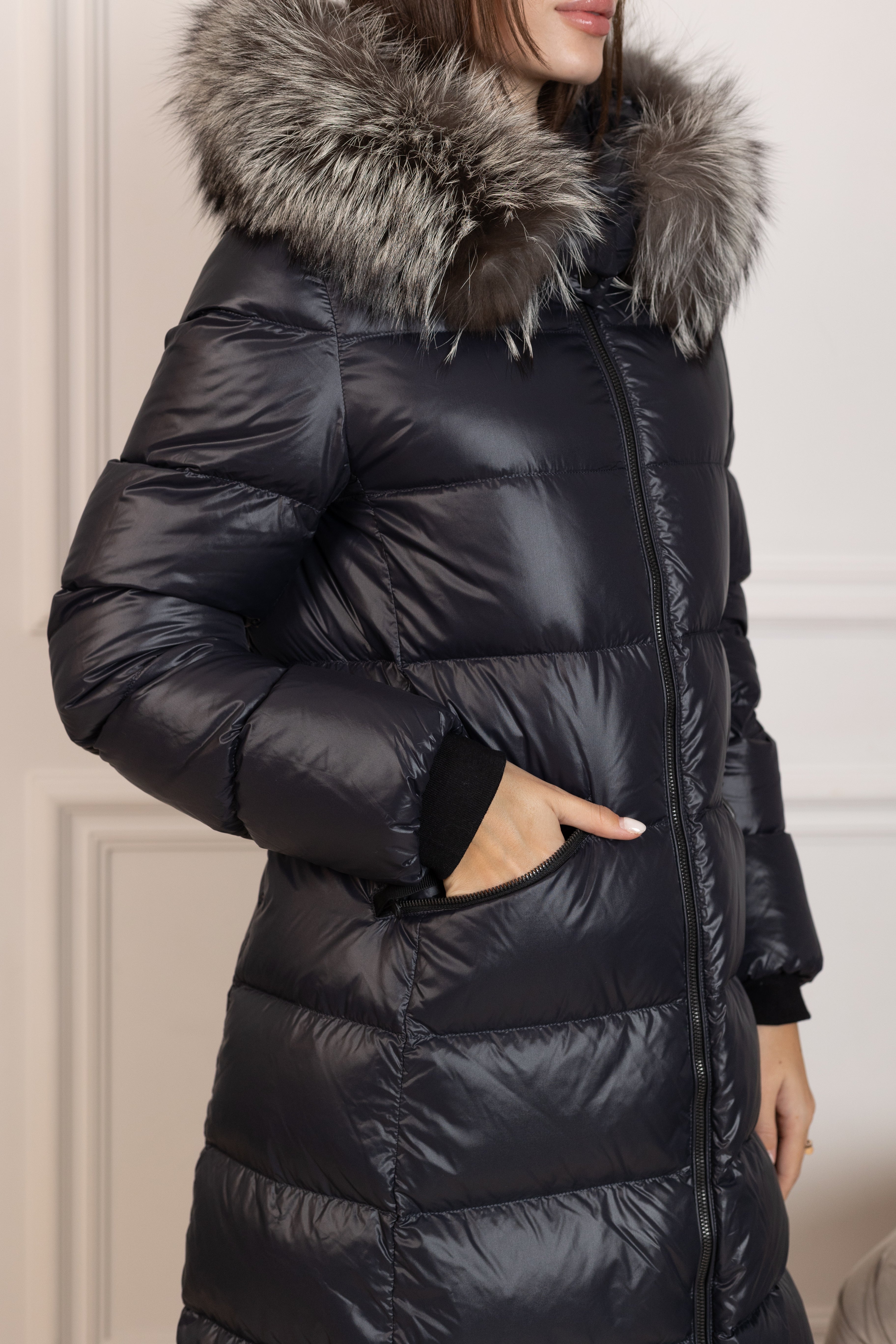 Genuine Silver Fox Fur Trim Down Fill Coat - Energize Trek