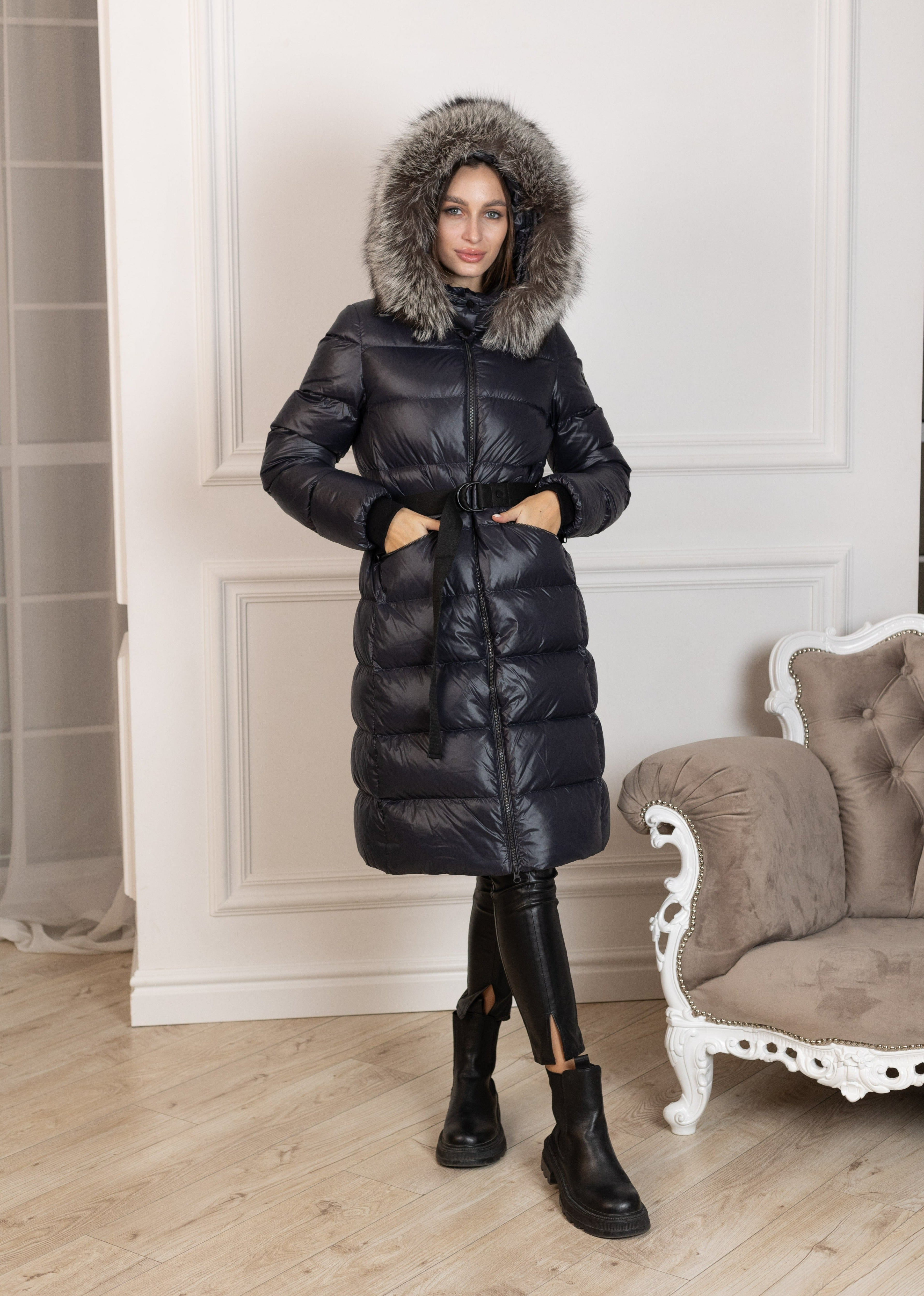 Genuine Silver Fox Fur Trim Down Fill Coat - Energize Trek