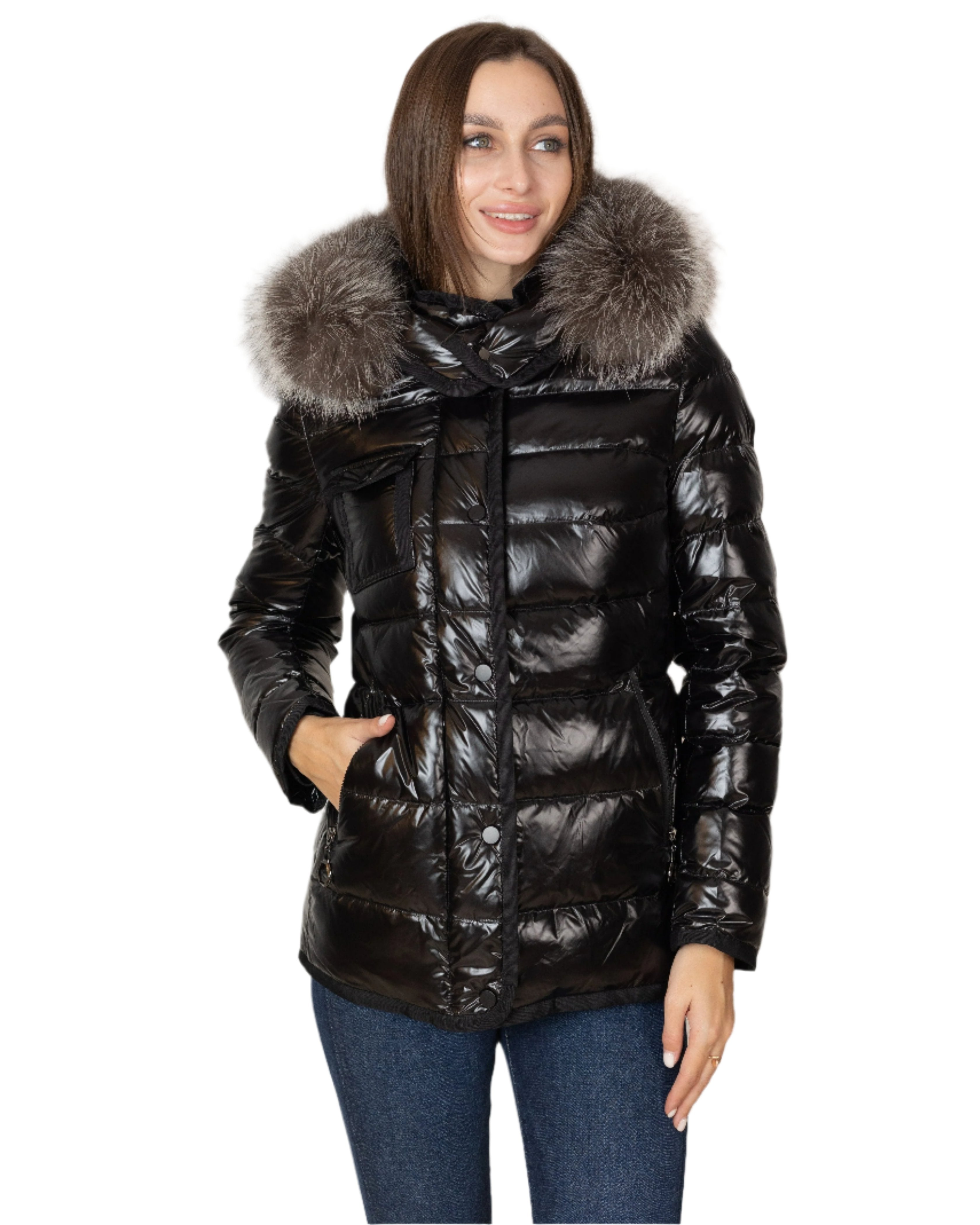 Genuine Silver Fox Fur Lightweight Down Fill Coat - Energize Trek
