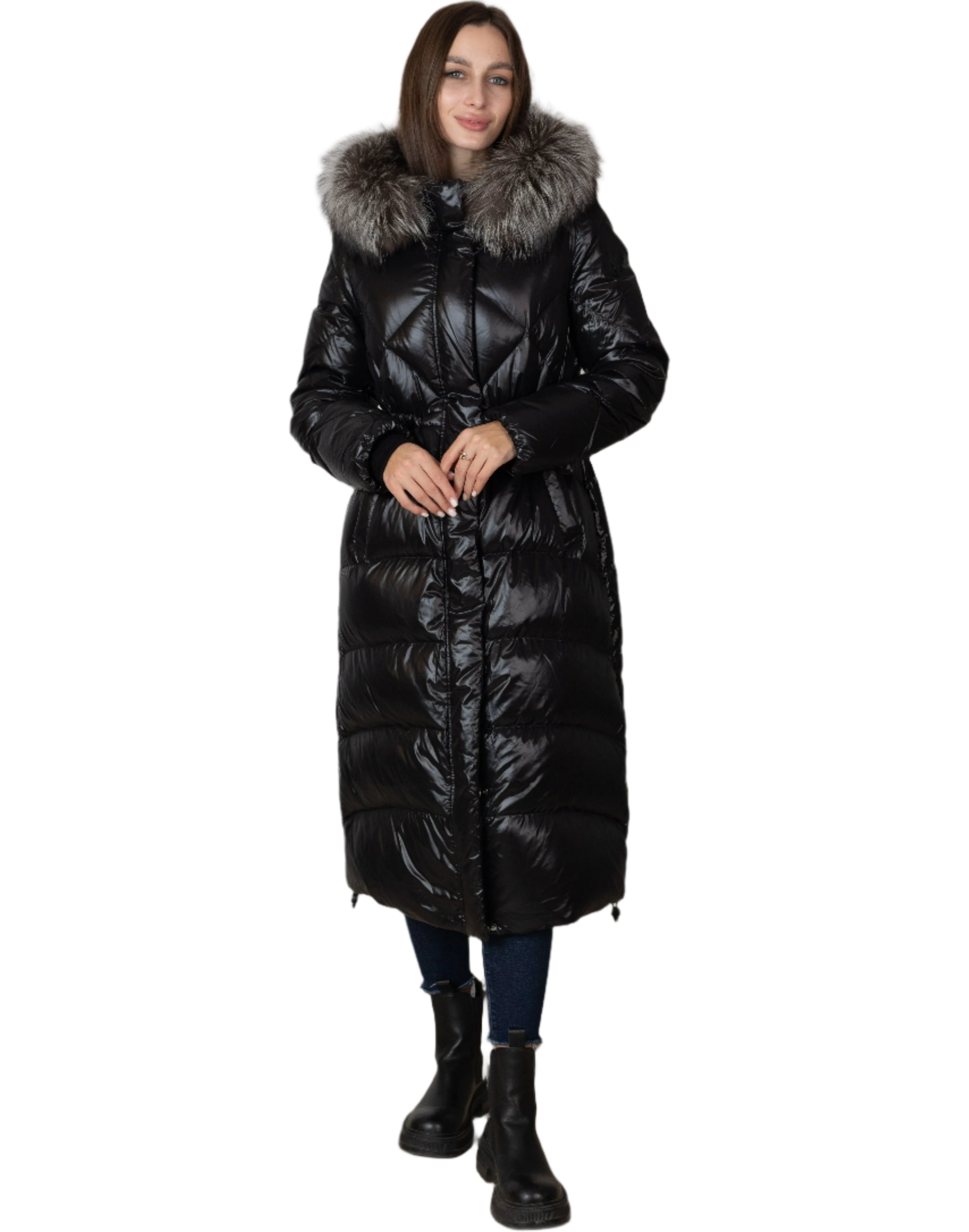 Genuine Silver Fox Fur Trim Down Fill Coat - Energize Trek