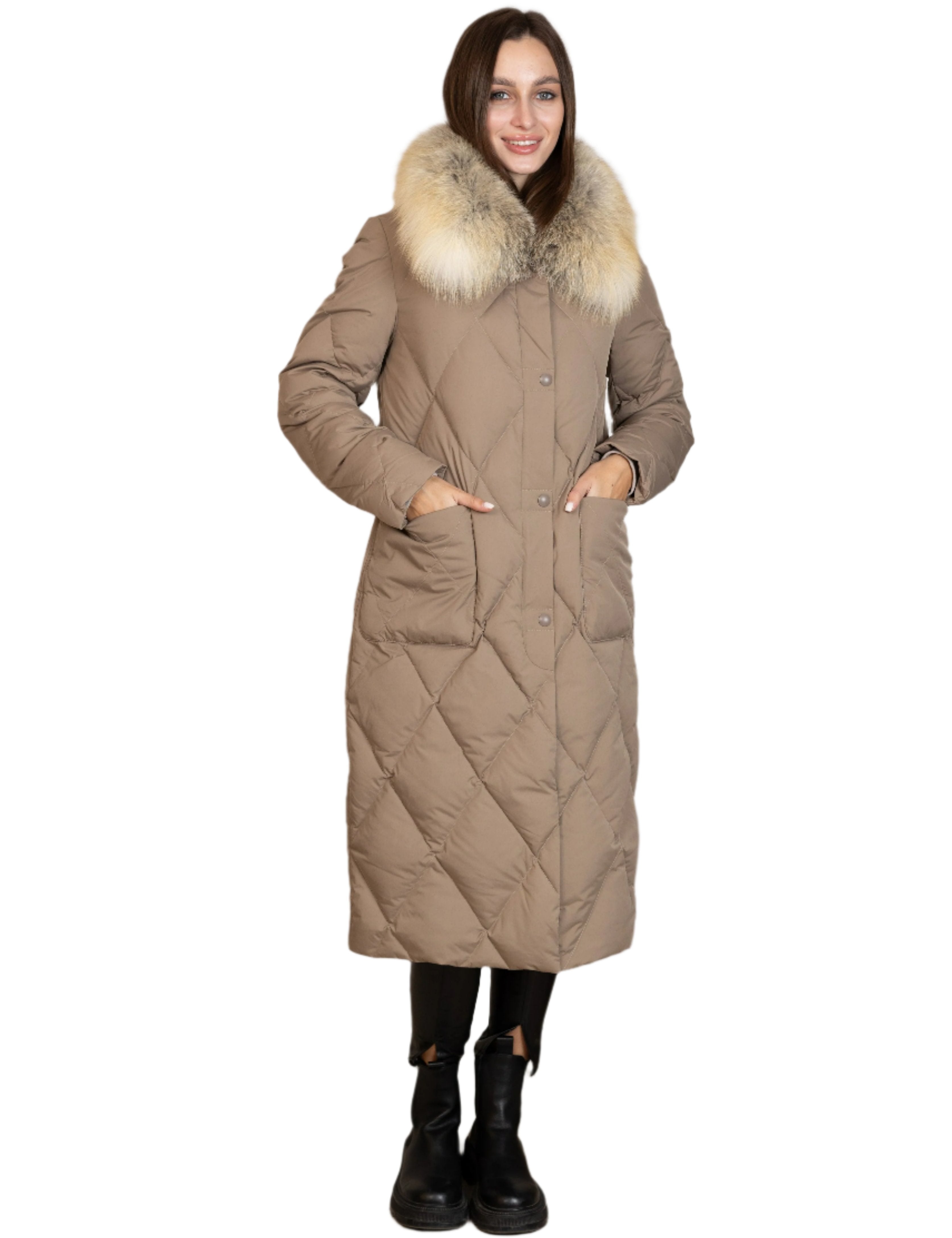 Genuine Red Fox Collar Down Fill Coat - Energize Trek