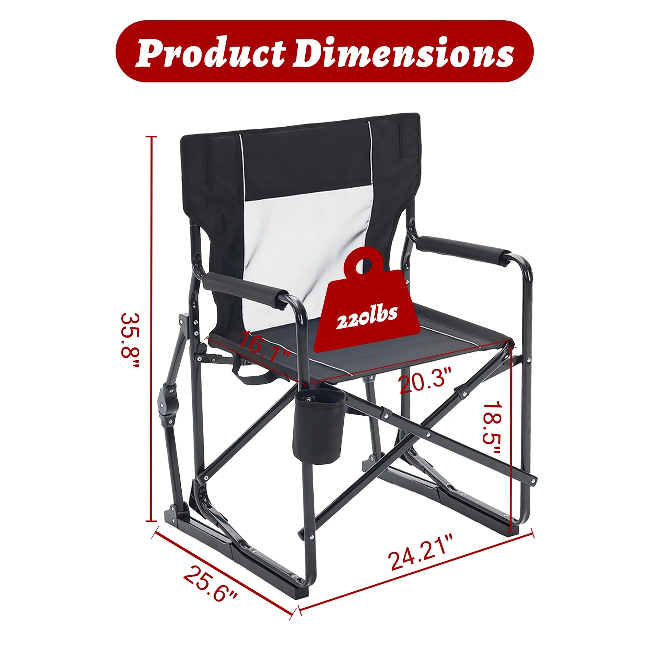 JHK Outdoor Folding Rocking Chair Portable Camping Patio Lounge - Energize Trek