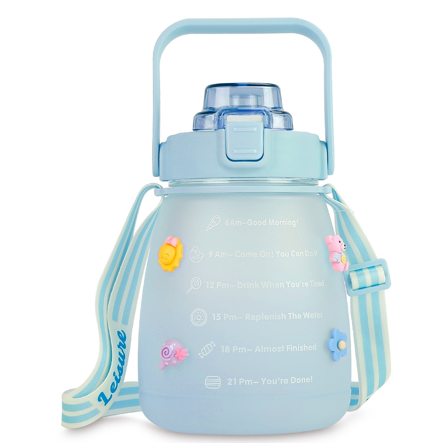 Kawaii Water Bottle with Straw 37.2oz Large Capacity Portable Sports Bottle with Cute Three-Dimensional Stickers - Energize Trek