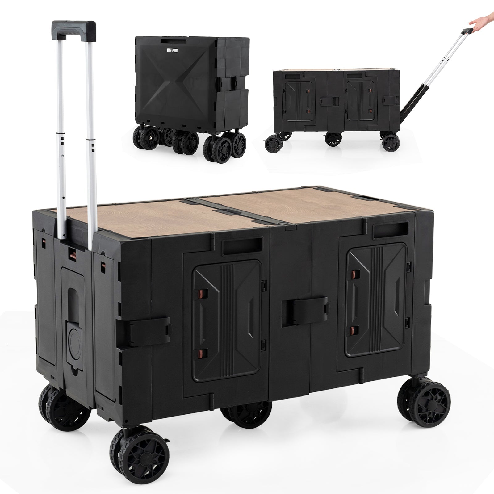 Large Foldable Utility Cart with 2-Tier Storage Crates and Telescoping Handle - Energize Trek
