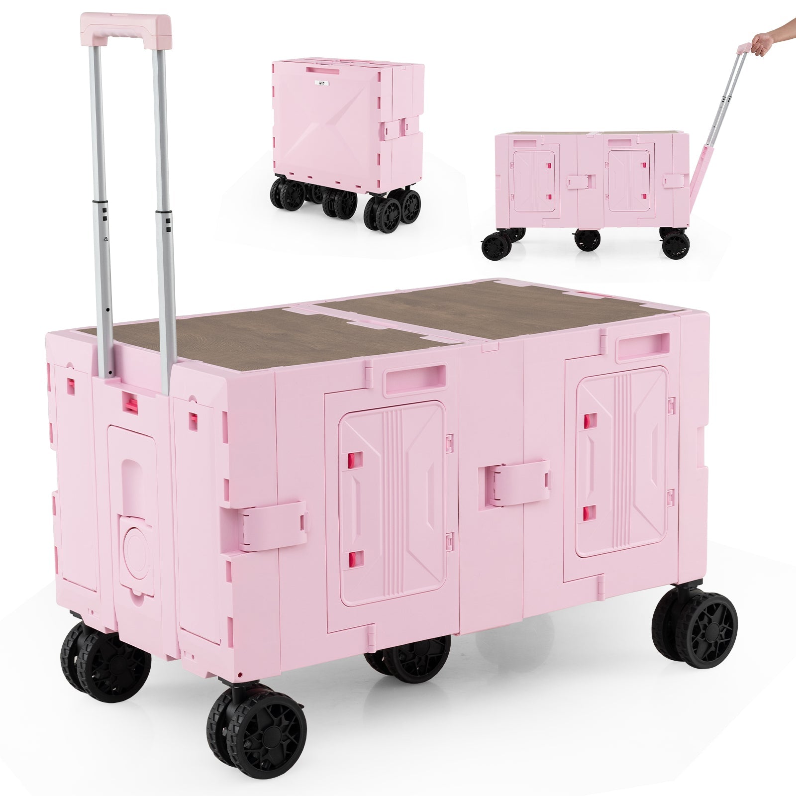Large Foldable Utility Cart with 2-Tier Storage Crates and Telescoping Handle - Energize Trek