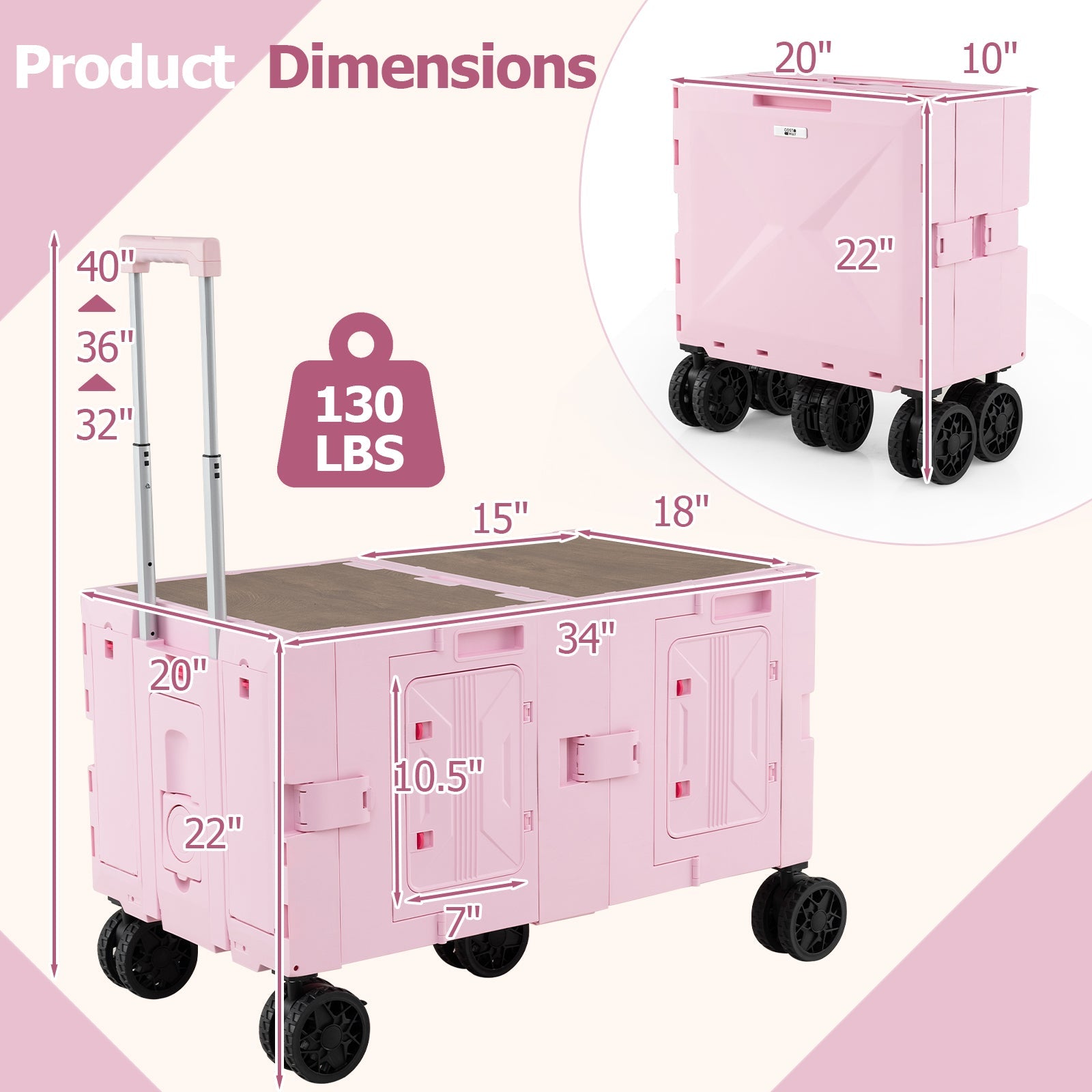 Large Foldable Utility Cart with 2-Tier Storage Crates and Telescoping Handle - Energize Trek